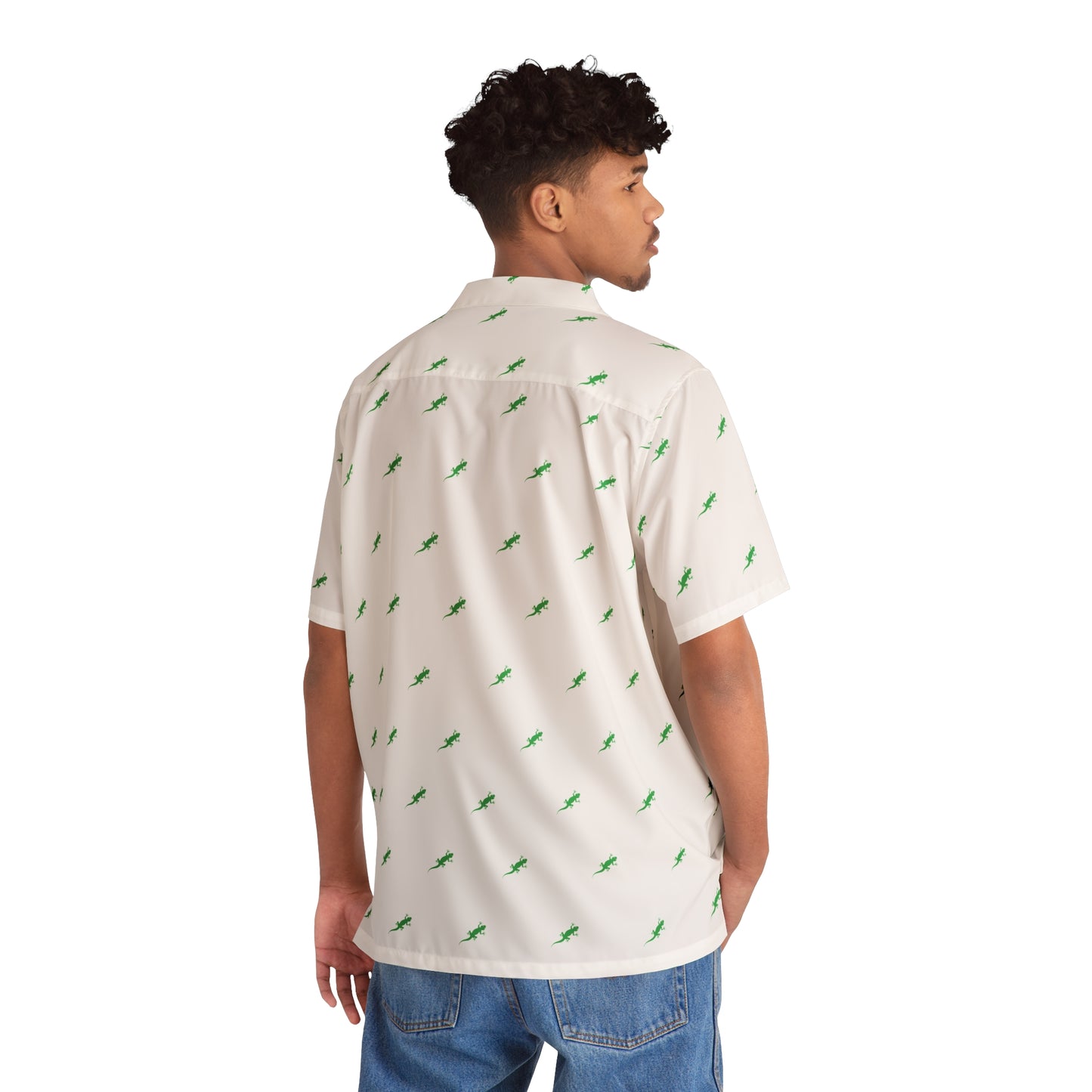 Gecko inu Hawaiian shirt green and white