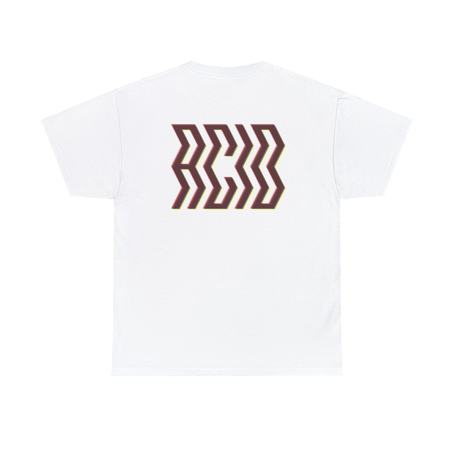 Rave T shirt with ACID back print, white with bold 90s style ACID print