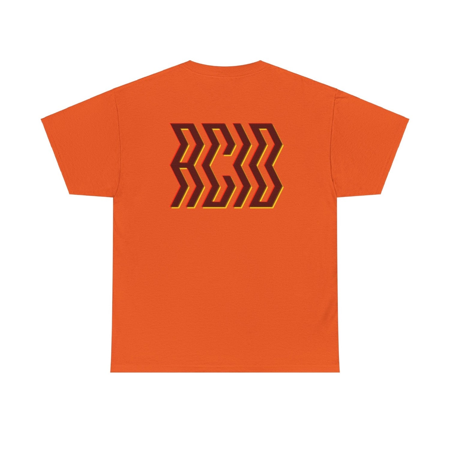 Acid house top inn bright orange, with trippy ACID print