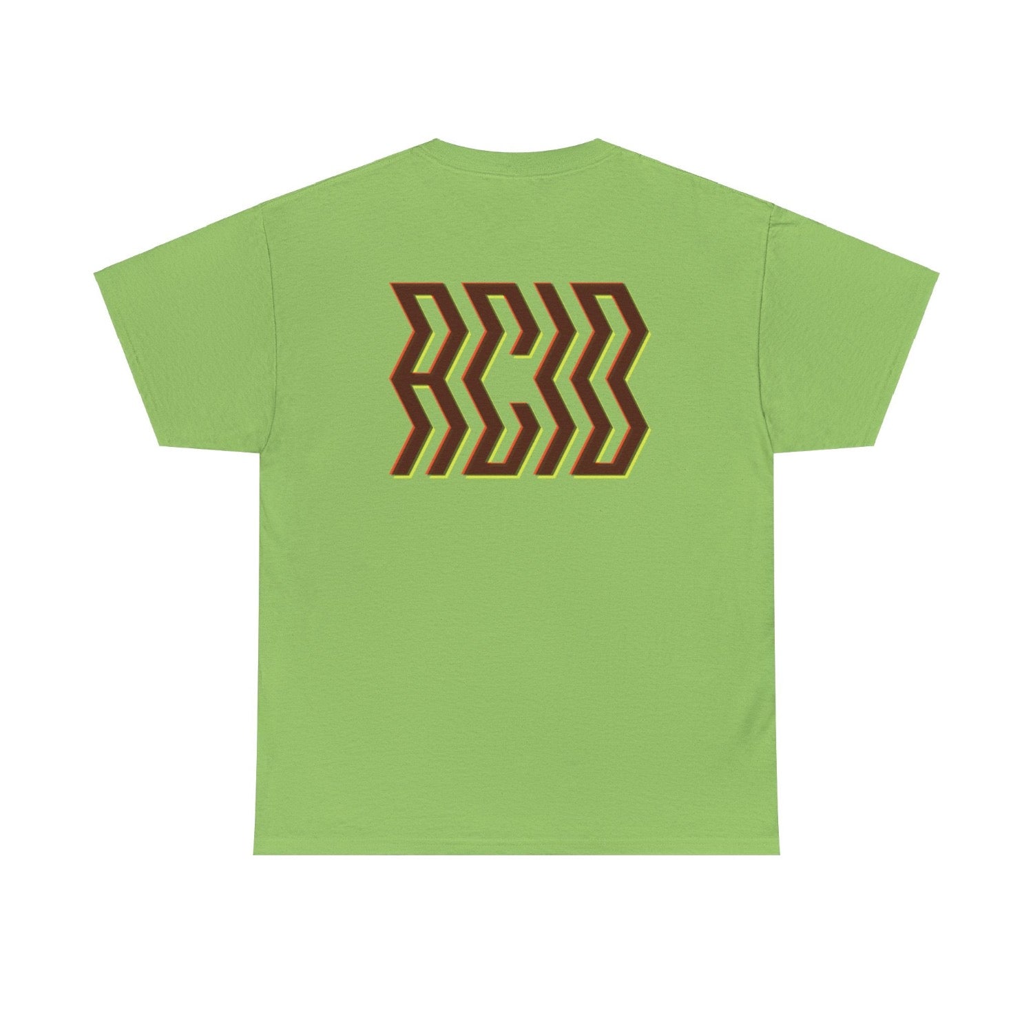 bright green acid house top, large glitch effect ACID back print