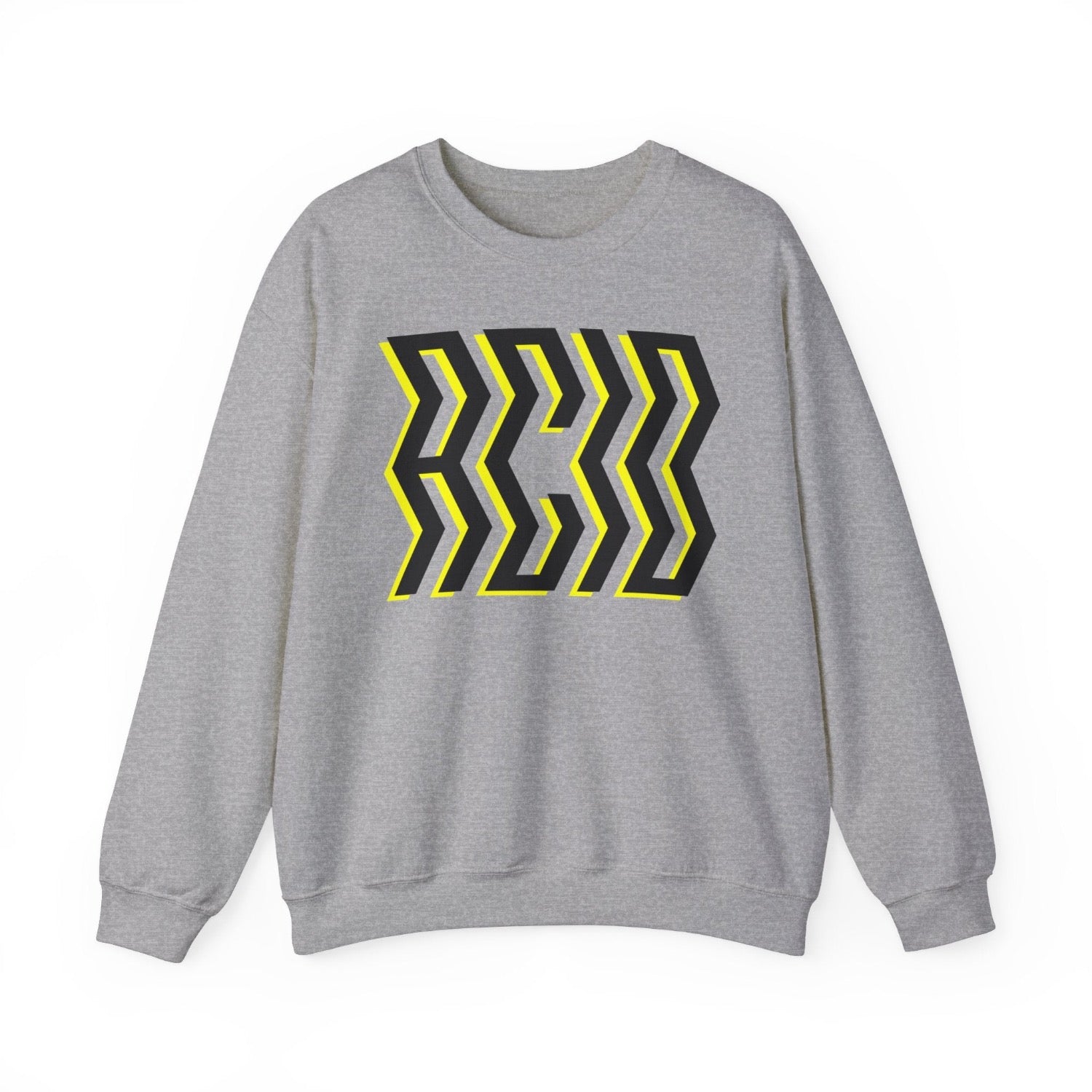 Acid house top grey, with ACID print in trippy black and yellow text