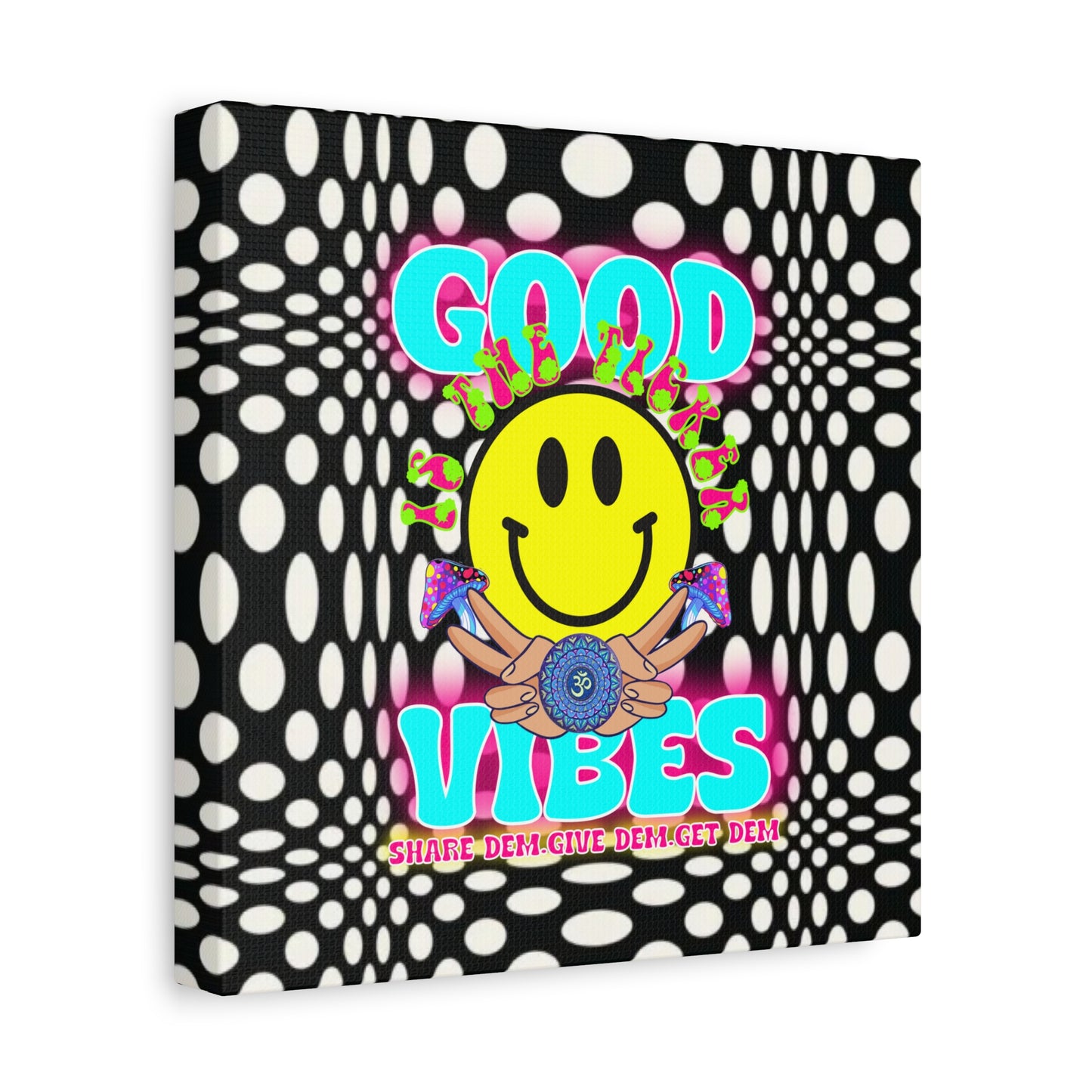 Psychedelic Wall Art with Good Vibes – Trippy Canvas Print Featuring "Good Vibes" & Smiley Faces | Optical Illusion Design | Available in Multiple Sizes