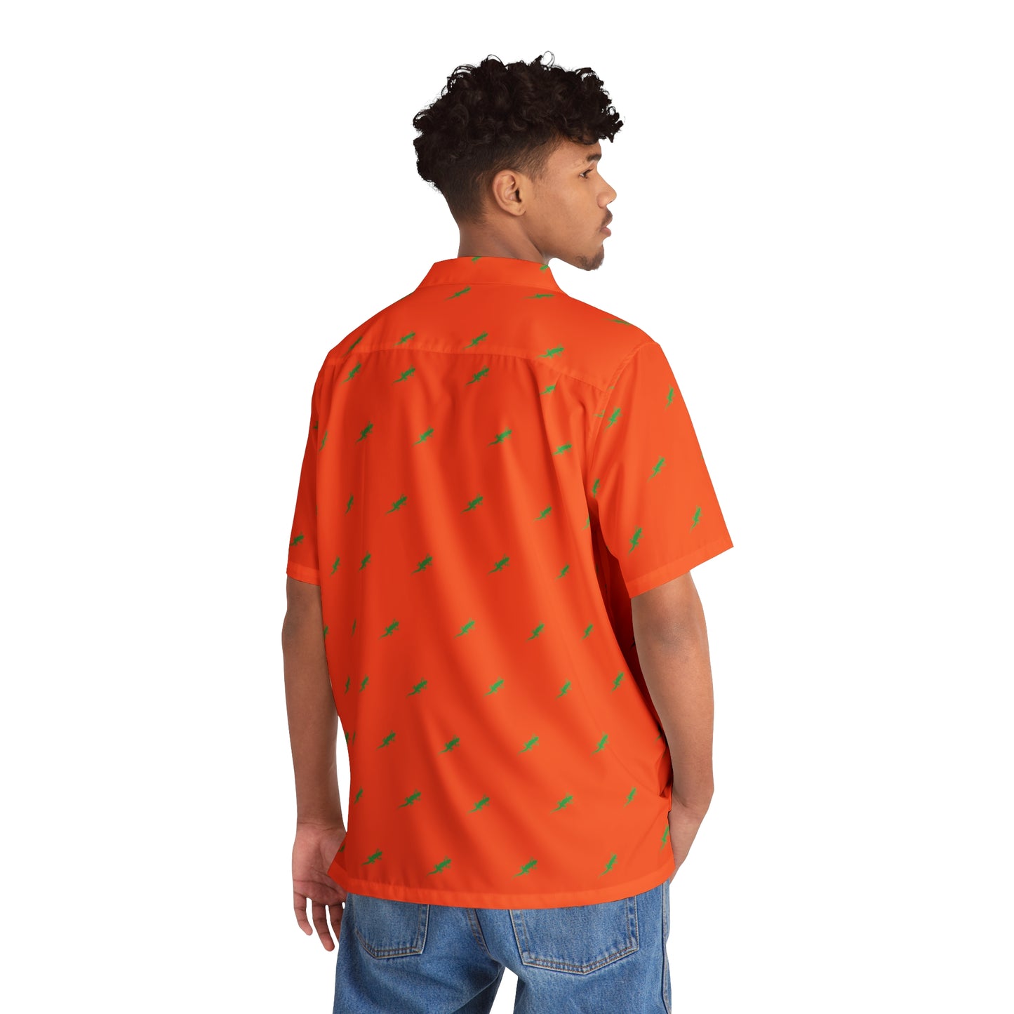 Gecko inu Hawaiian shirt orange and green