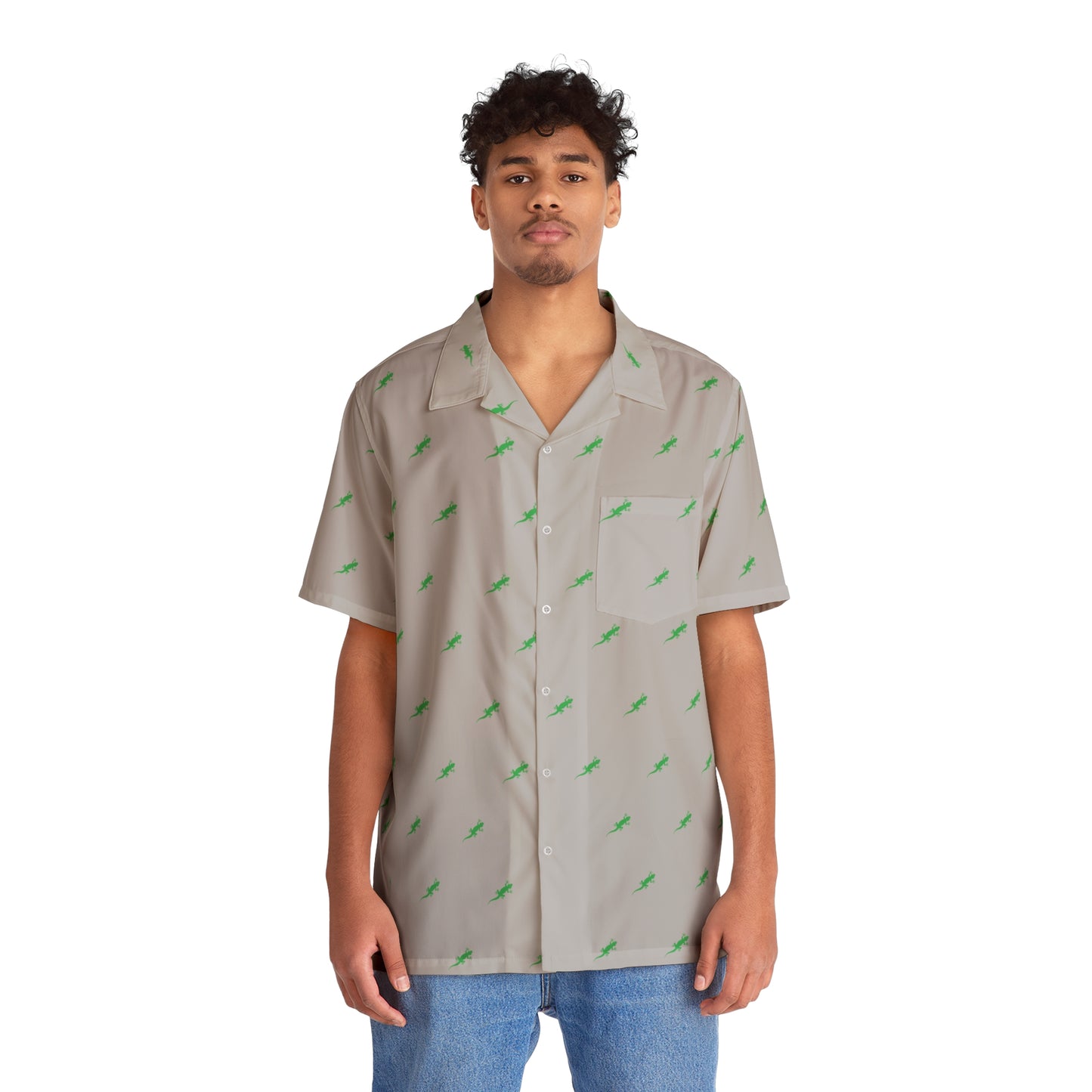 Gecko inu Hawaiian shirt grey and green