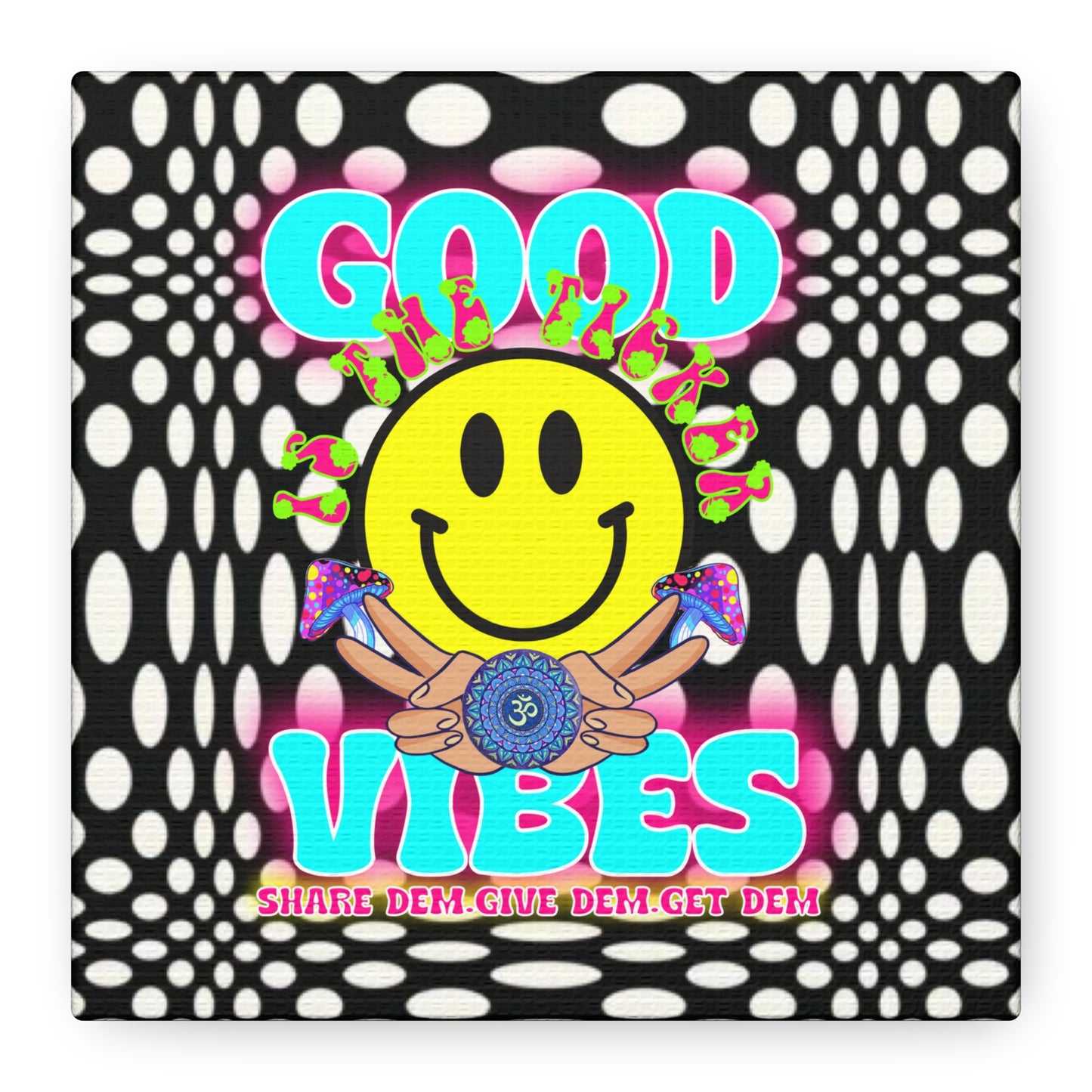 Psychedelic Wall Art with Good Vibes – Trippy Canvas Print Featuring "Good Vibes" & Smiley Faces | Optical Illusion Design | Available in Multiple Sizes