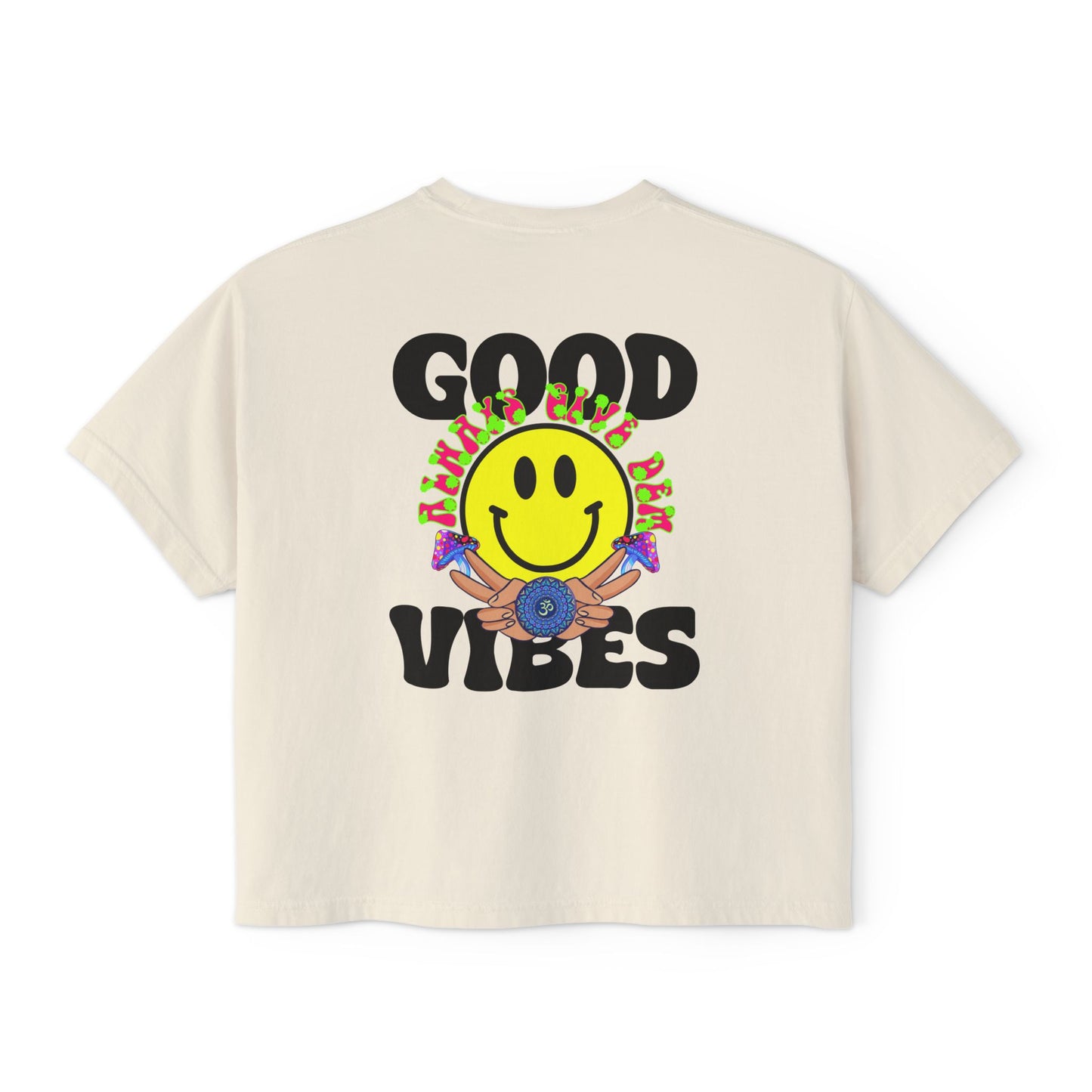 Good Vibes Women's Boxy Tee | Pastel Crop Top with Positive Energy & Spiritual Style