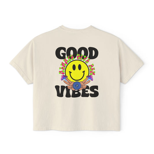 Good Vibes Women's Boxy Tee | Pastel Crop Top with Positive Energy & Spiritual Style