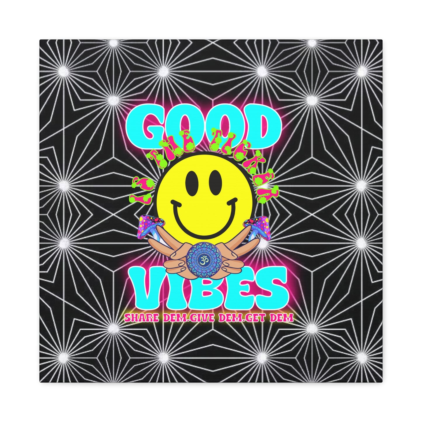 Positive Energy Canvas Print – Trippy Psychedelic Art with "Good Vibes" & Smiley Faces | Optical Illusion Wall Art | Available in Multiple Sizes