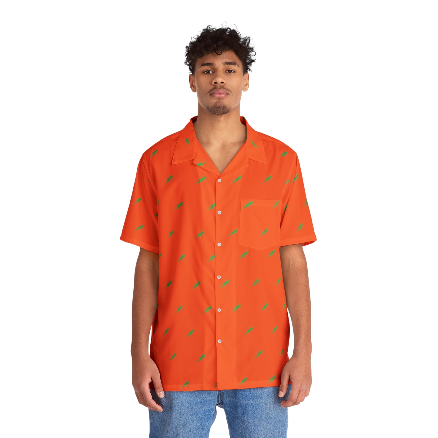 Gecko inu Hawaiian shirt orange and green