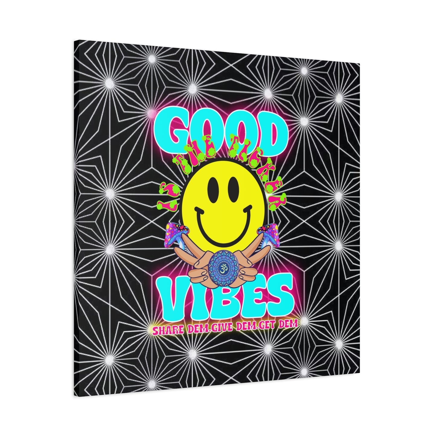 Positive Energy Canvas Print – Trippy Psychedelic Art with "Good Vibes" & Smiley Faces | Optical Illusion Wall Art | Available in Multiple Sizes