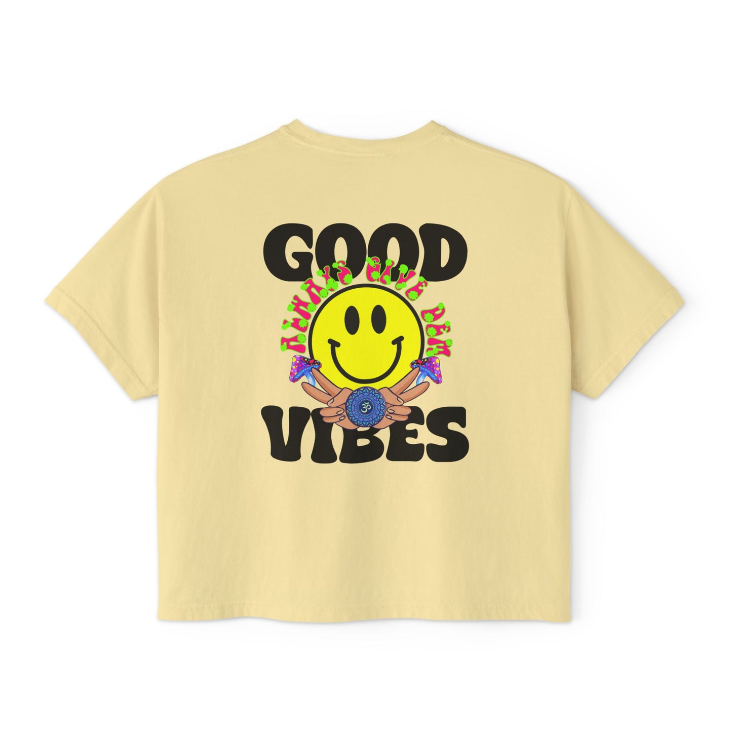 Good Vibes Women's Boxy Tee | Pastel Crop Top with Positive Energy & Spiritual Style