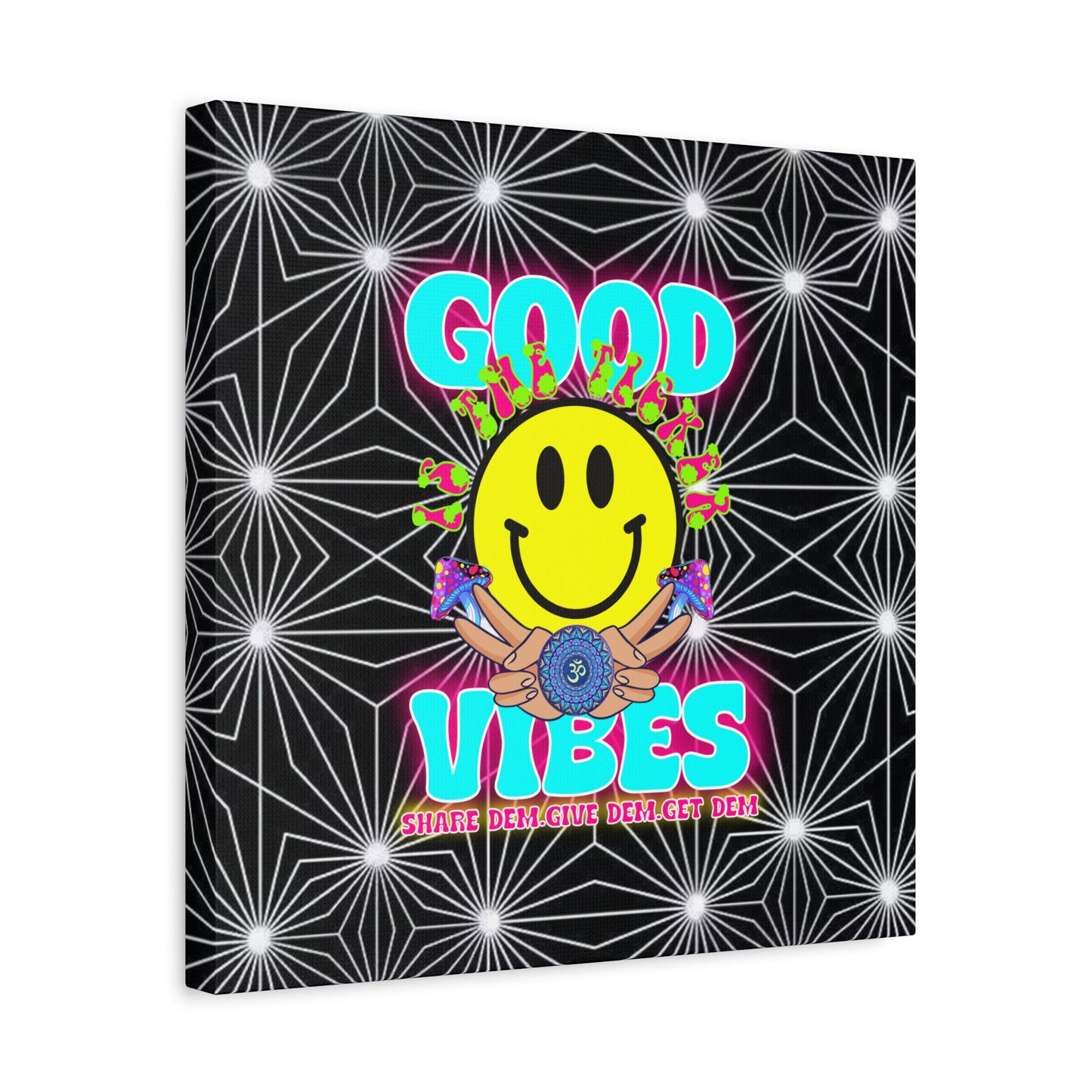 Positive Energy Canvas Print – Trippy Psychedelic Art with "Good Vibes" & Smiley Faces | Optical Illusion Wall Art | Available in Multiple Sizes