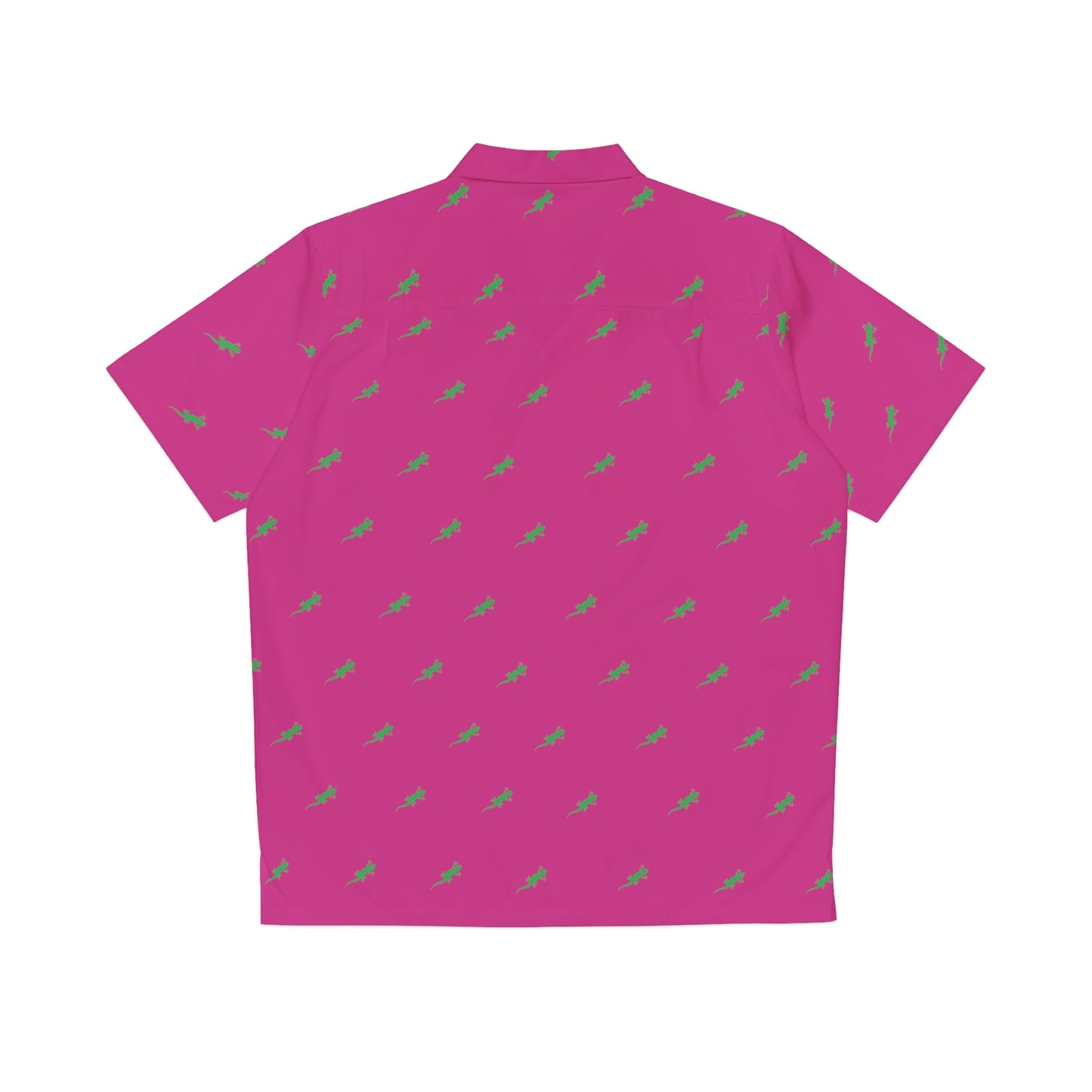 Gecko inu Hawaiian shirt hot pink and green