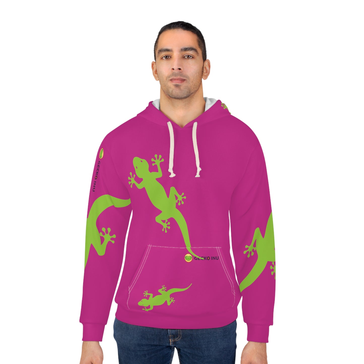 Gecko Inu print hoody hot pink