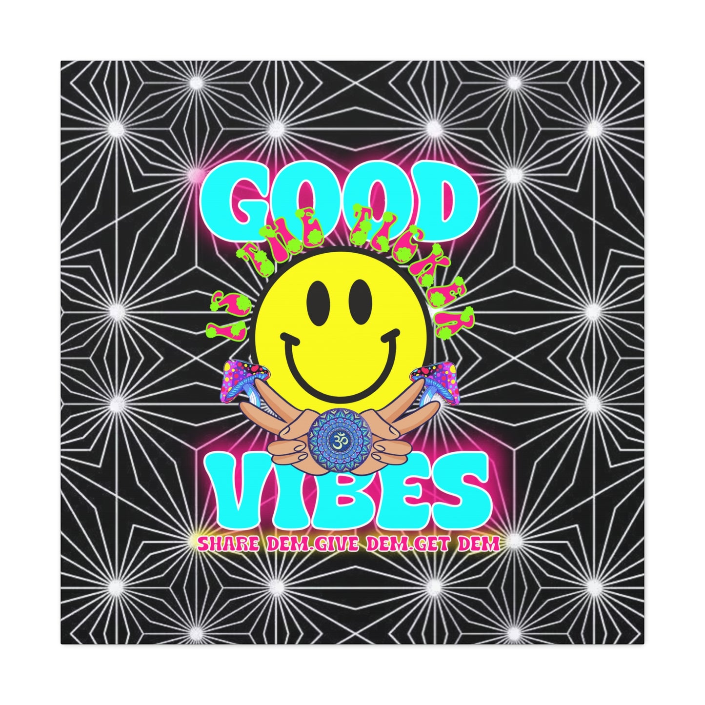 Positive Energy Canvas Print – Trippy Psychedelic Art with "Good Vibes" & Smiley Faces | Optical Illusion Wall Art | Available in Multiple Sizes