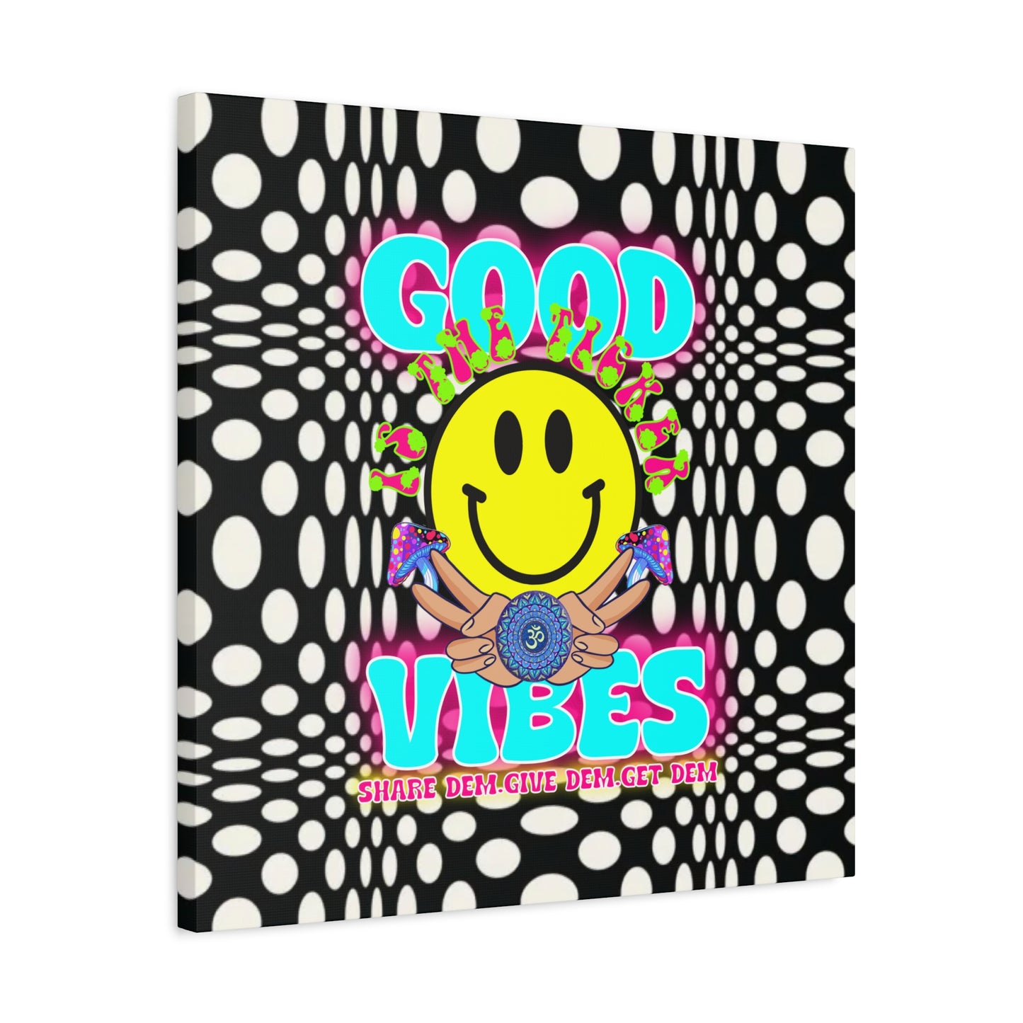 Psychedelic Wall Art with Good Vibes – Trippy Canvas Print Featuring "Good Vibes" & Smiley Faces | Optical Illusion Design | Available in Multiple Sizes