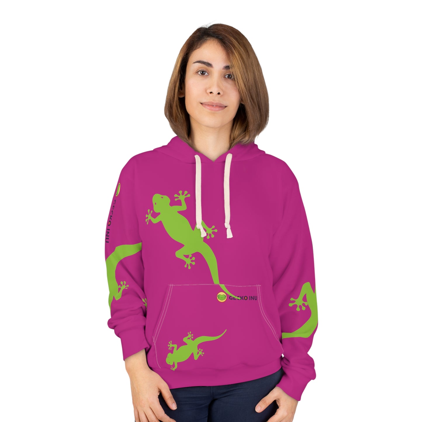 Gecko Inu print hoody hot pink