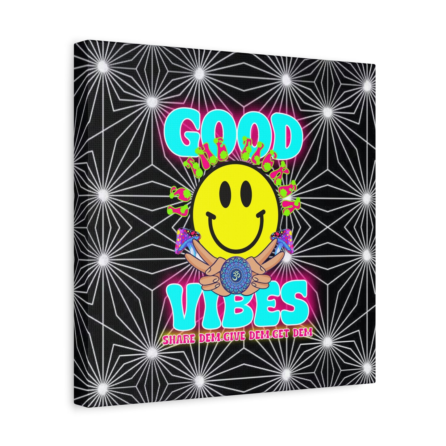 Positive Energy Canvas Print – Trippy Psychedelic Art with "Good Vibes" & Smiley Faces | Optical Illusion Wall Art | Available in Multiple Sizes