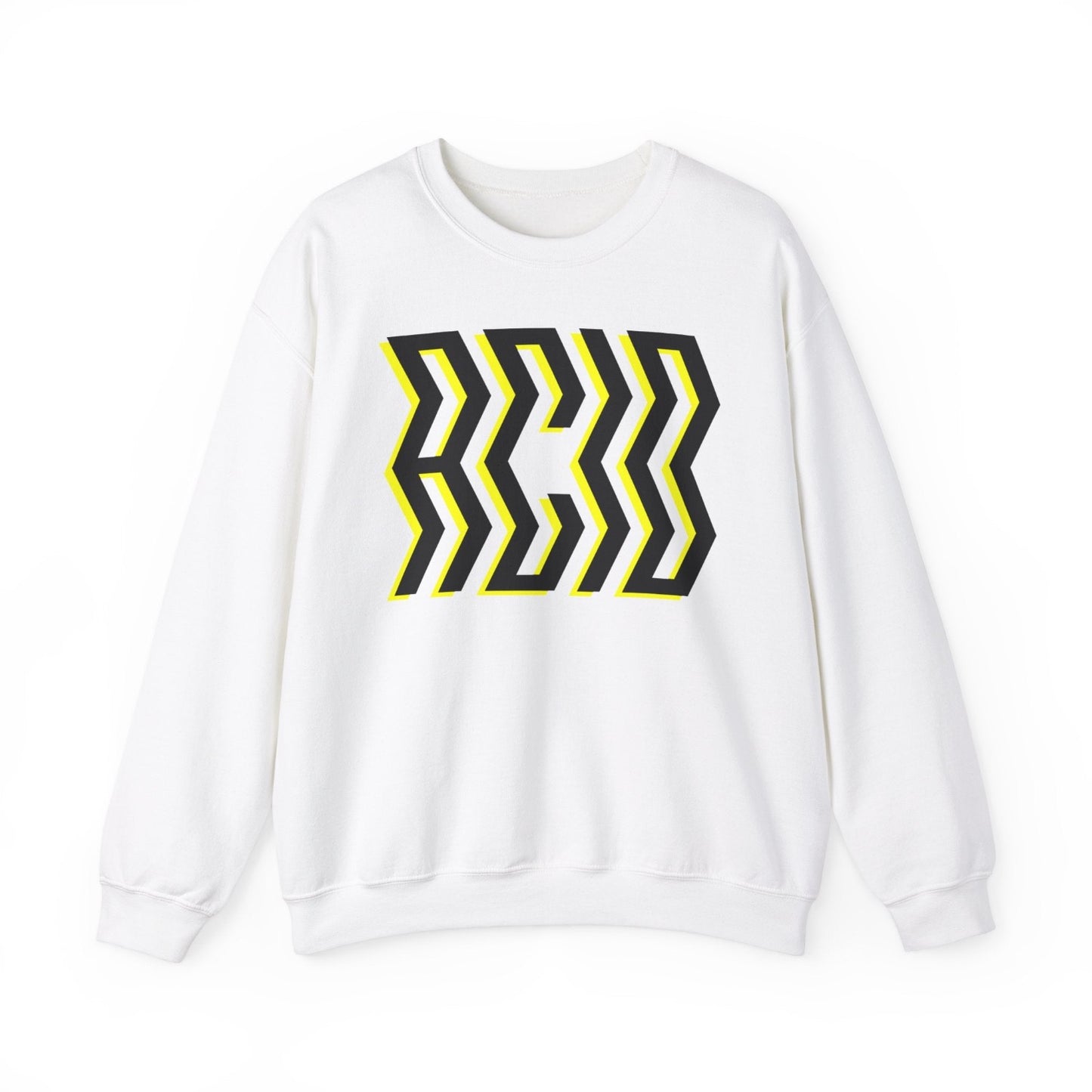 Acid yellow jumper o white with bold print