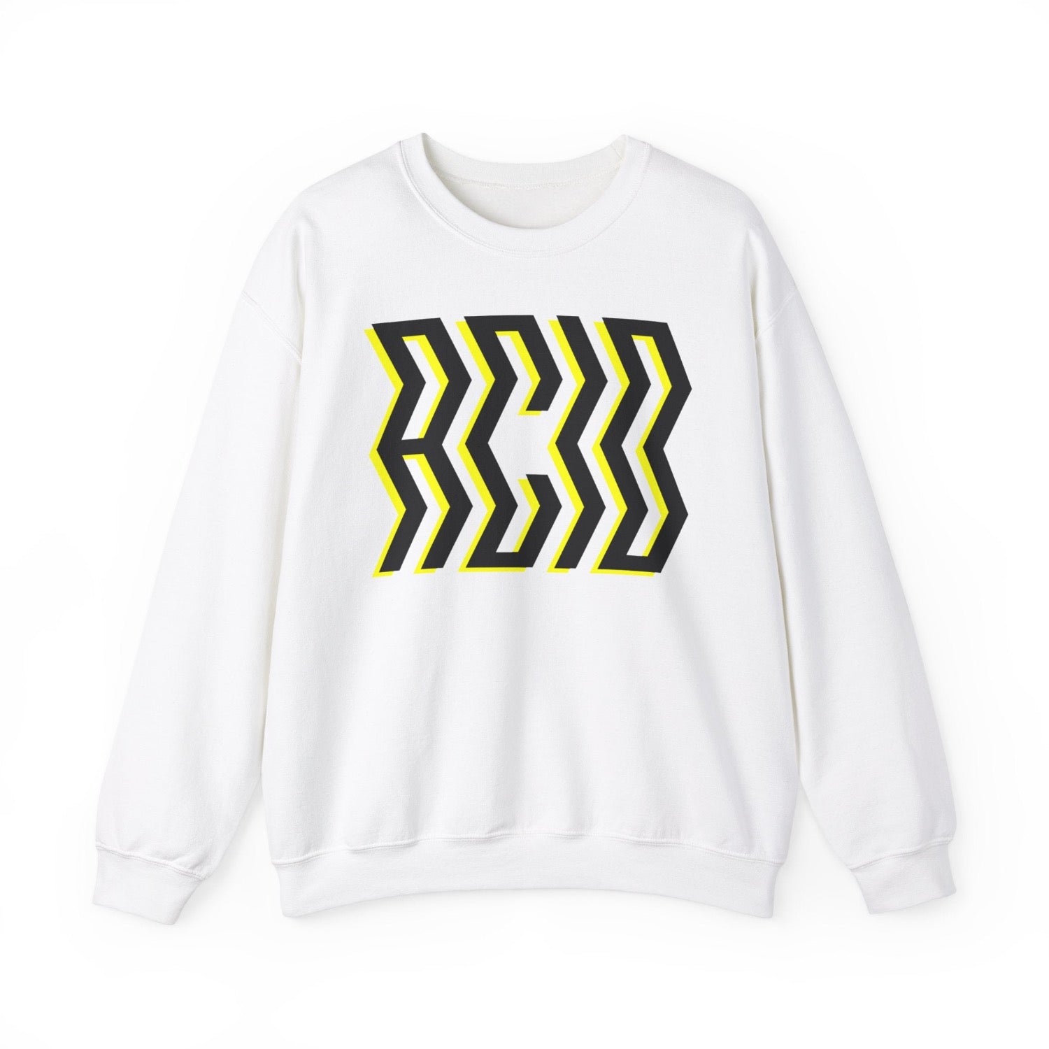 Acid yellow jumper o white with bold print