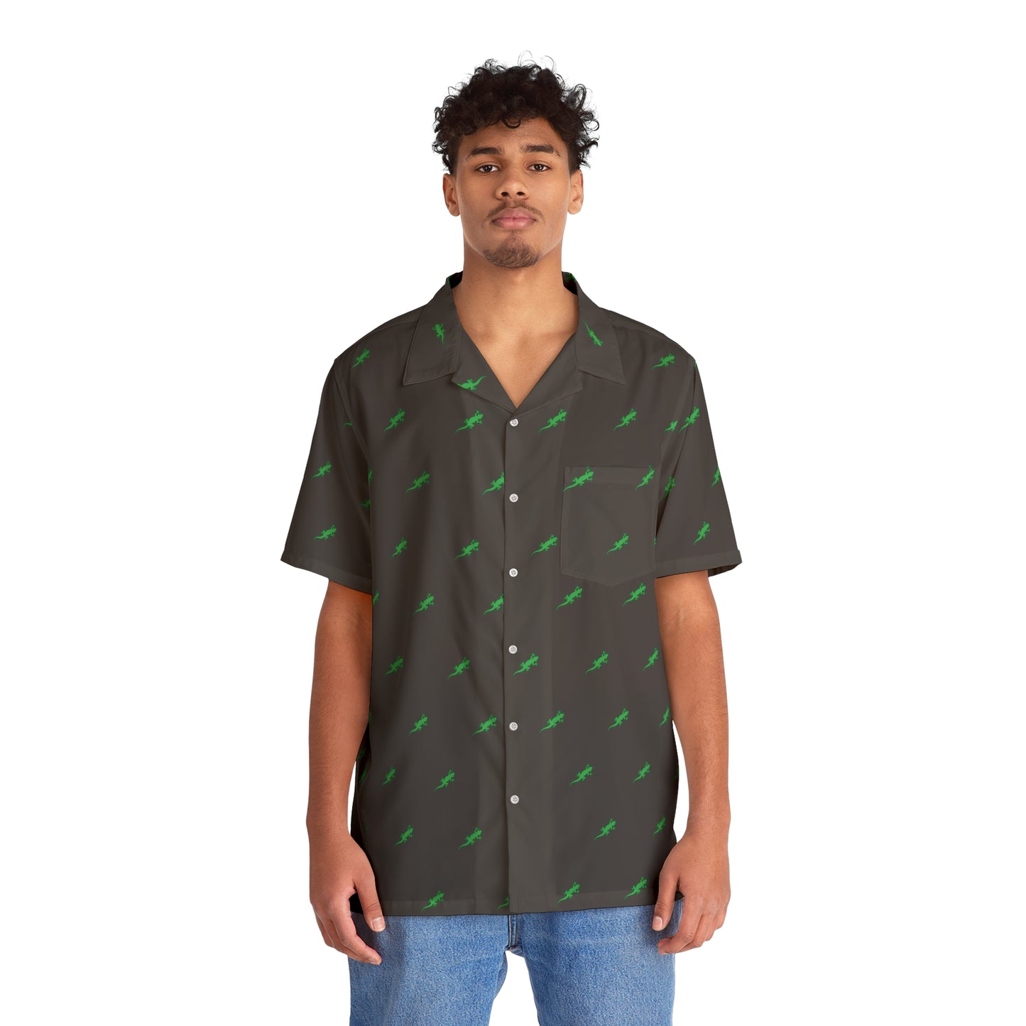 Gecko inu Hawaiian shirt black and green