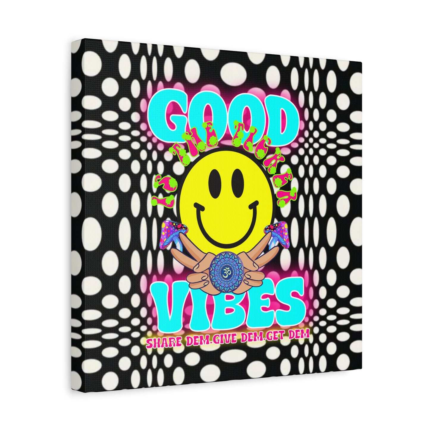 Psychedelic Wall Art with Good Vibes – Trippy Canvas Print Featuring "Good Vibes" & Smiley Faces | Optical Illusion Design | Available in Multiple Sizes