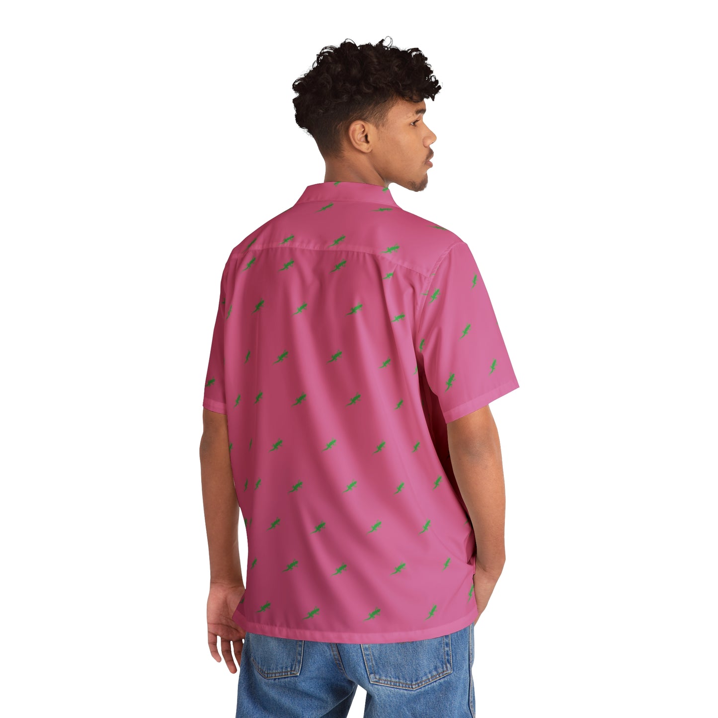 Gecko inu Hawaiian shirt pink and green