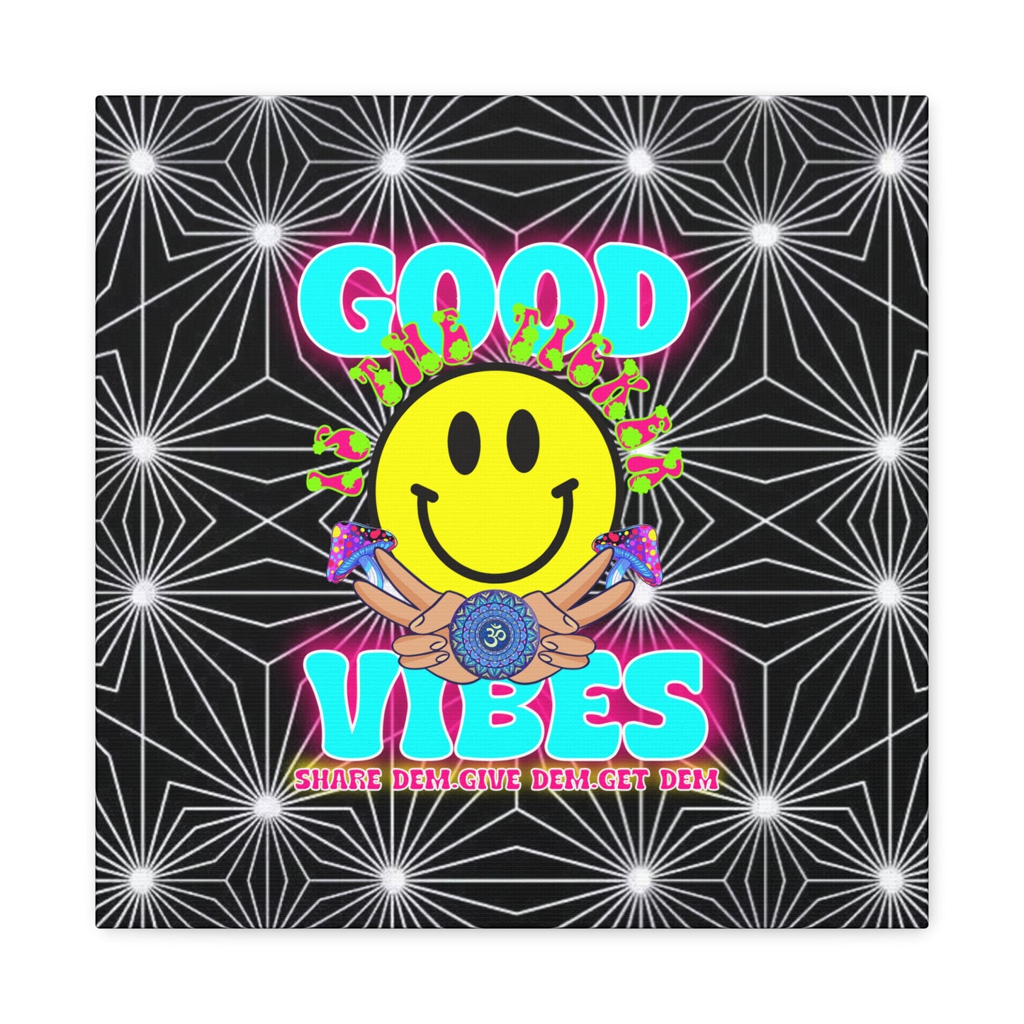 Positive Energy Canvas Print – Trippy Psychedelic Art with "Good Vibes" & Smiley Faces | Optical Illusion Wall Art | Available in Multiple Sizes