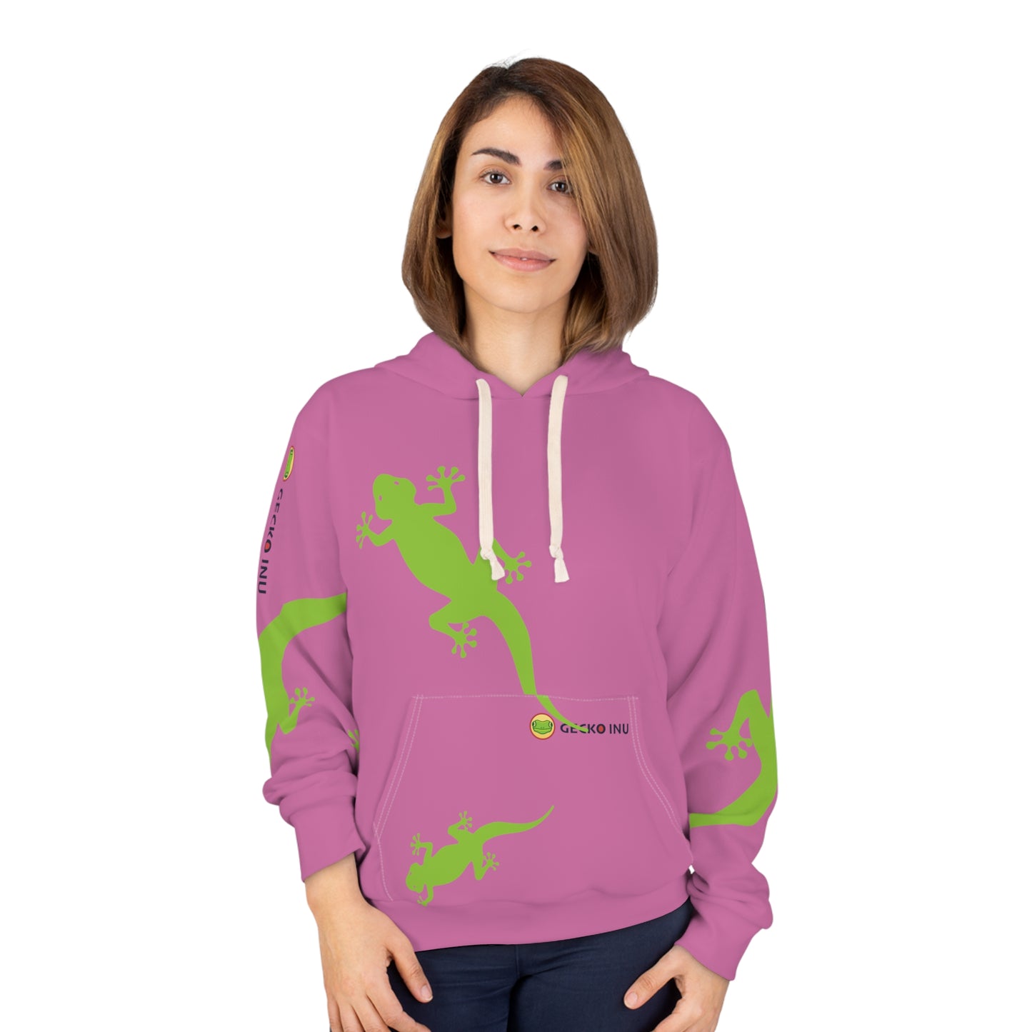 Gecko Inu print hoody pink