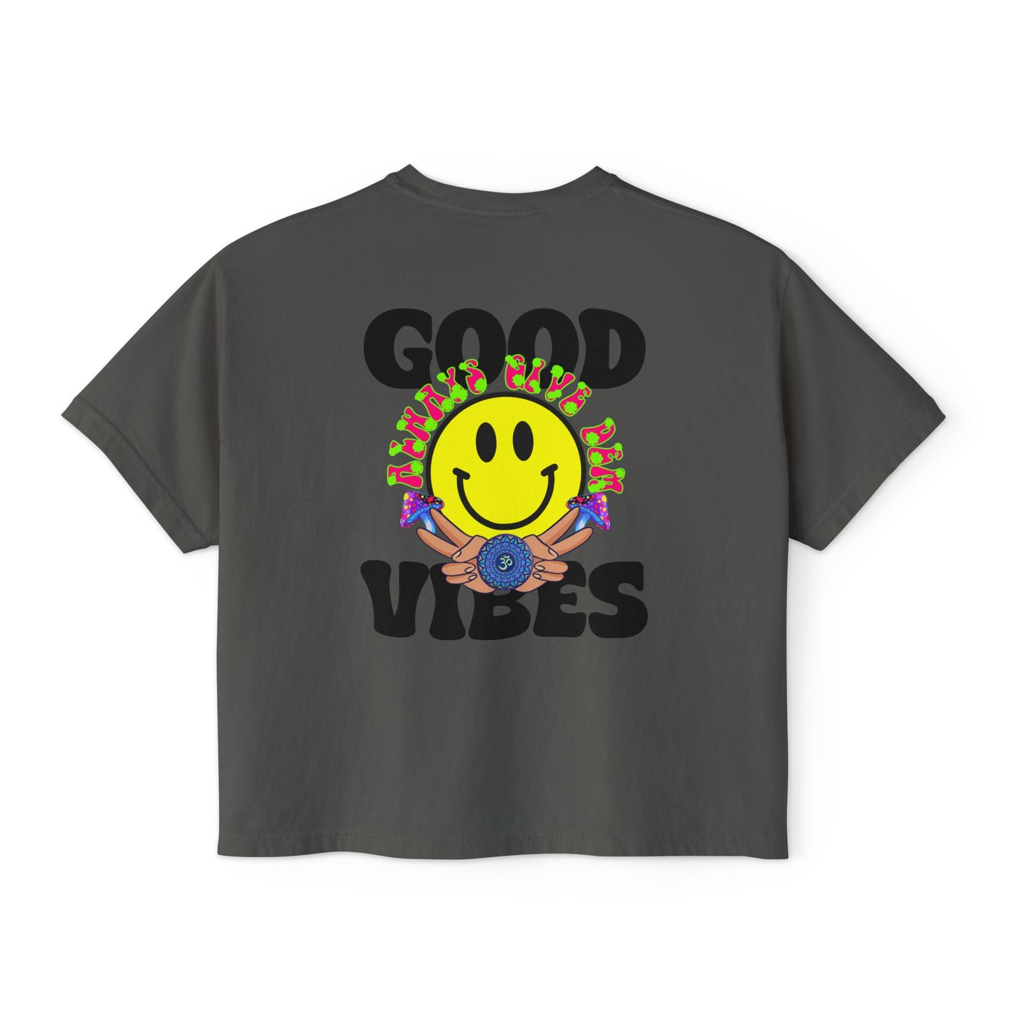 Good Vibes Women's Boxy Tee | Pastel Crop Top with Positive Energy & Spiritual Style