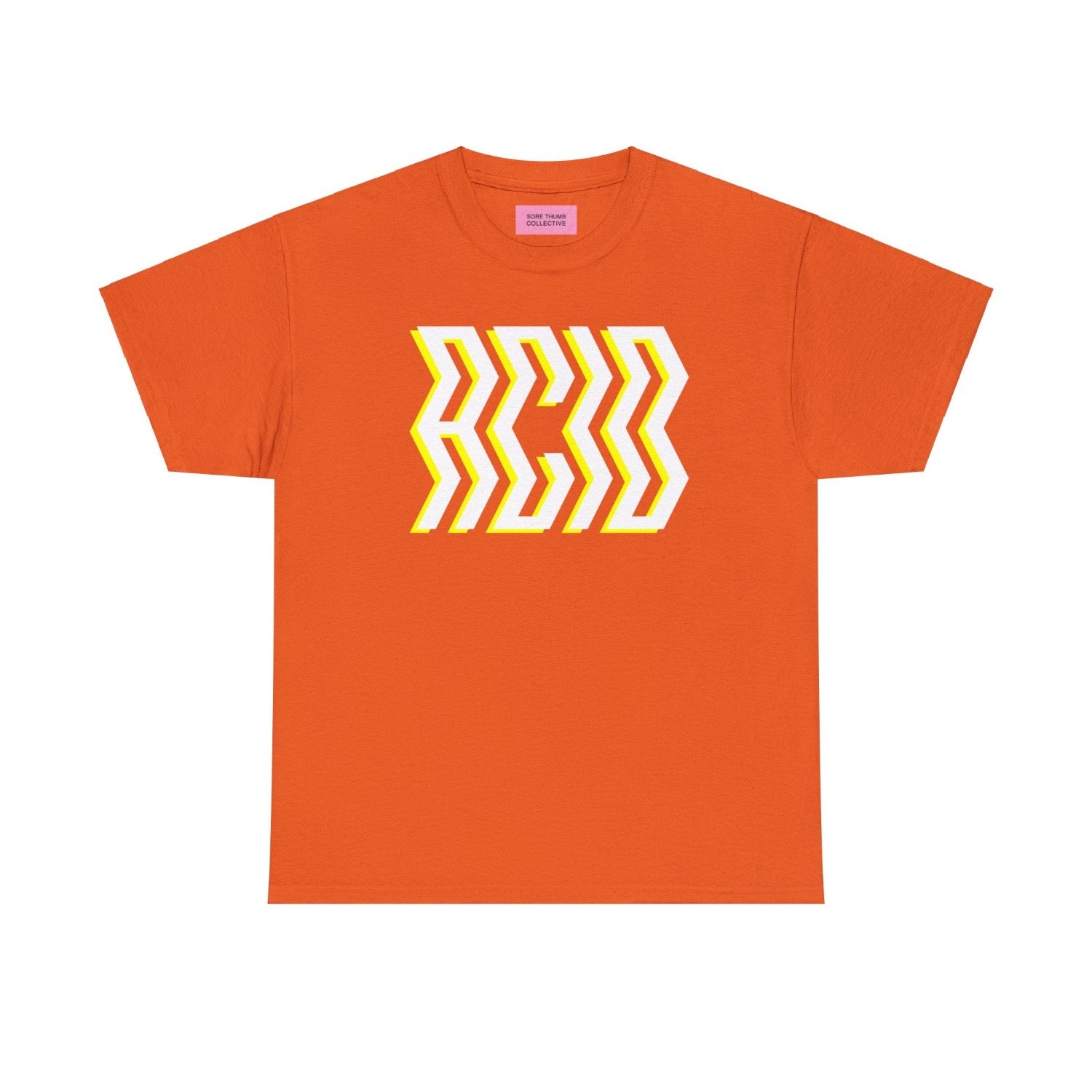 Acid house t shirt in orange with glitch style ACID print