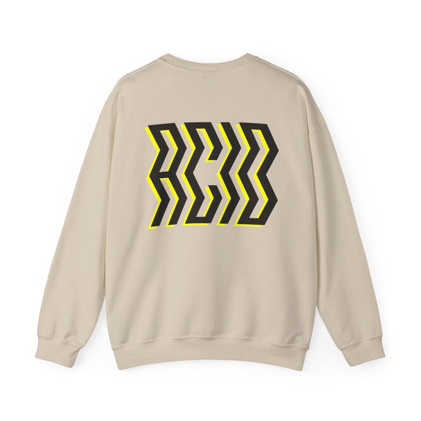 Acid house jumper, natural stone colour, large ACID back print in trippy font