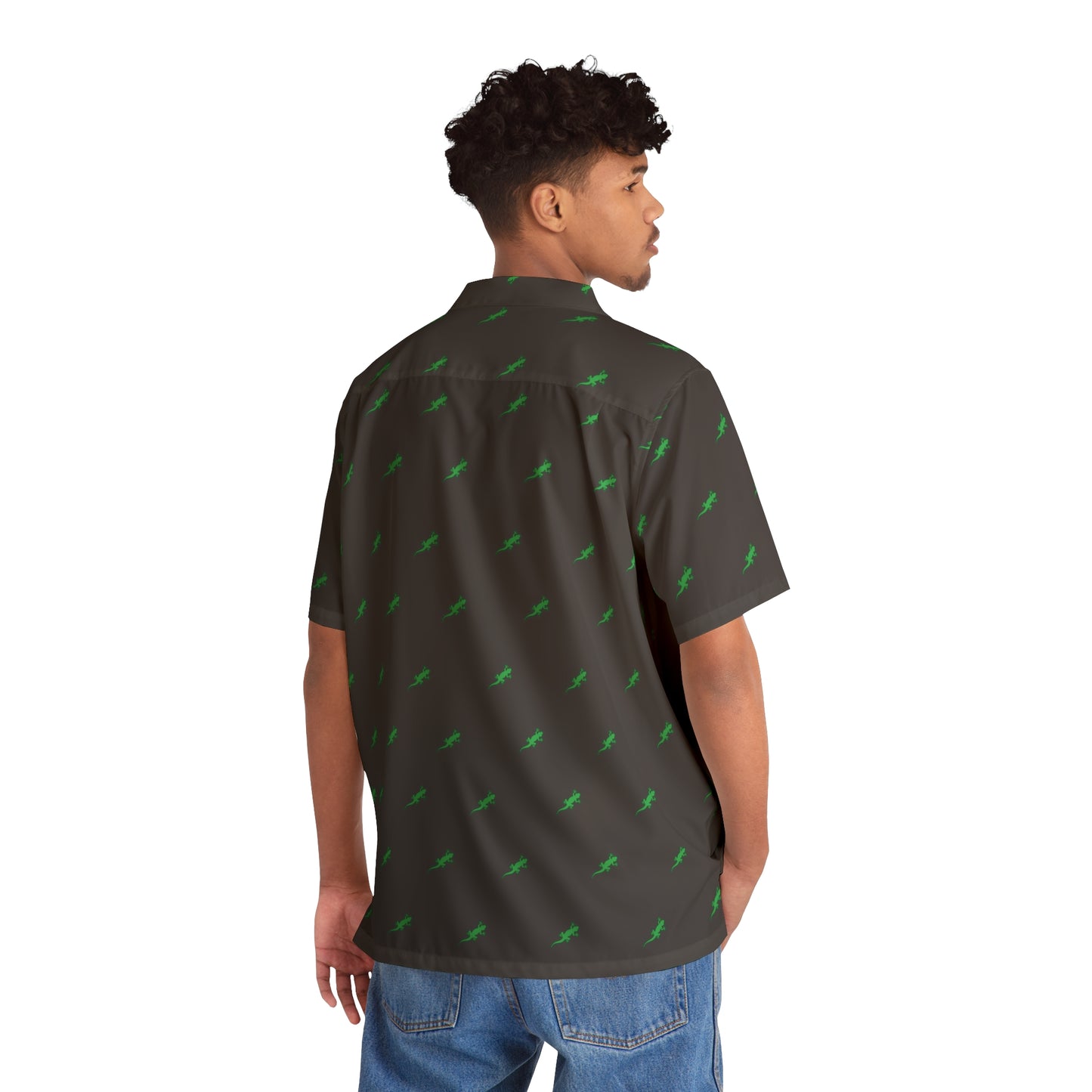 Gecko inu Hawaiian shirt black and green