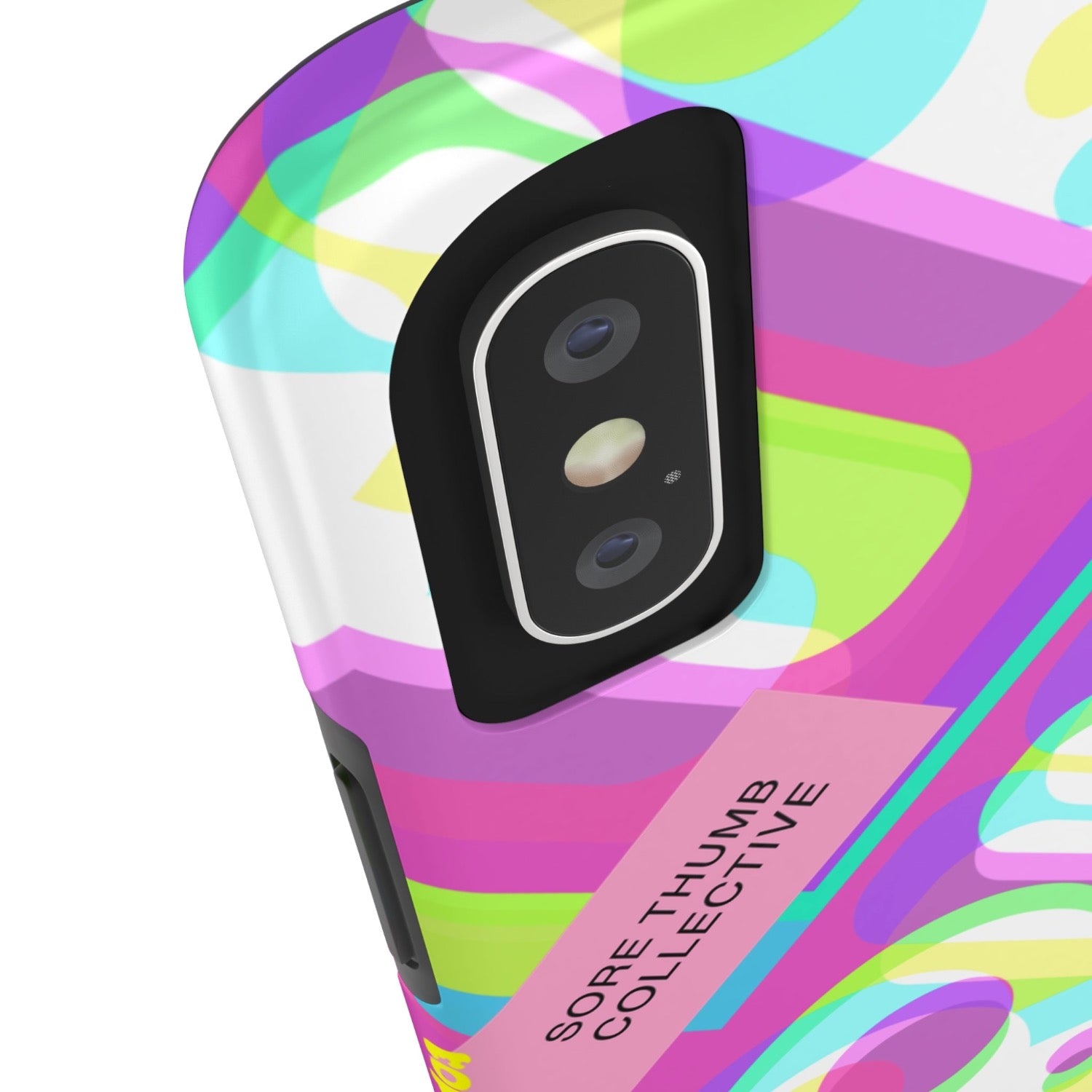 psychedelic iPhone case, trippy print, super bright, inspired by 90s rave fashion