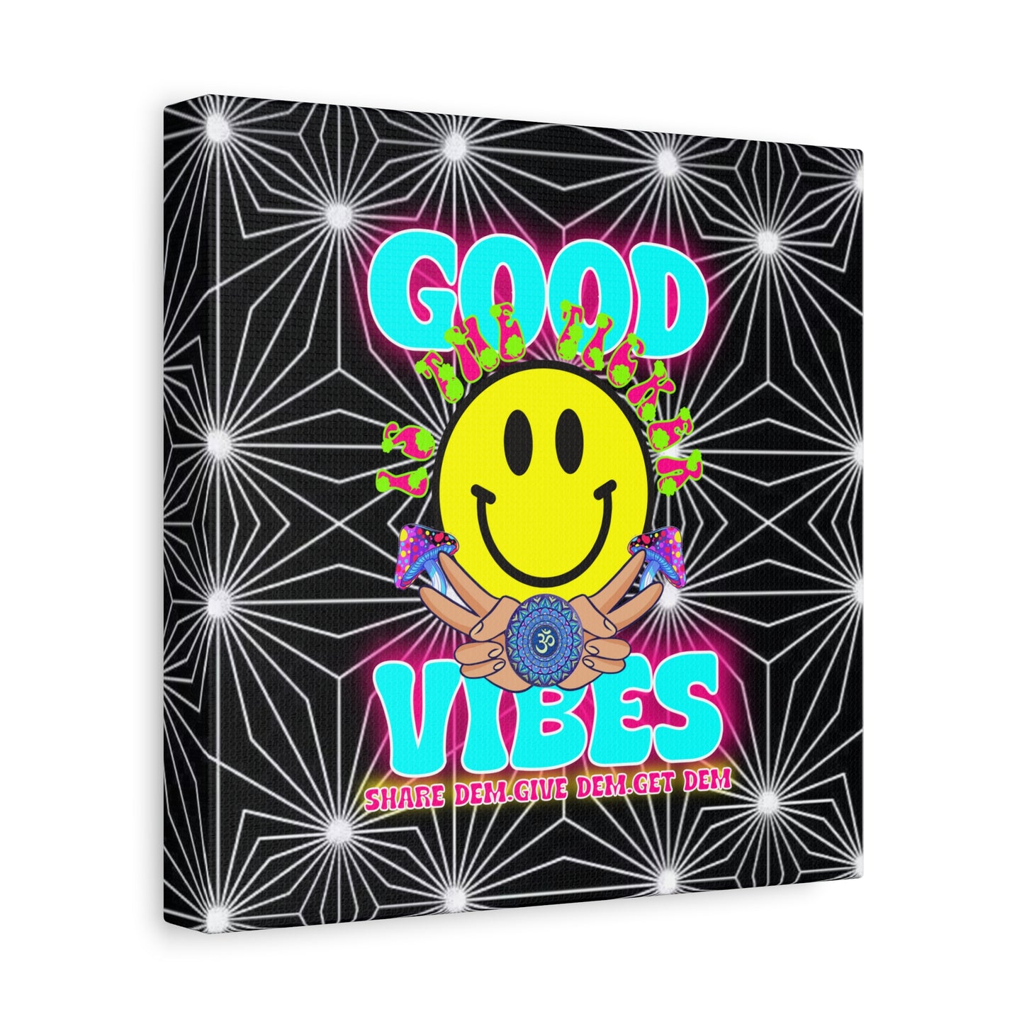 Positive Energy Canvas Print – Trippy Psychedelic Art with "Good Vibes" & Smiley Faces | Optical Illusion Wall Art | Available in Multiple Sizes