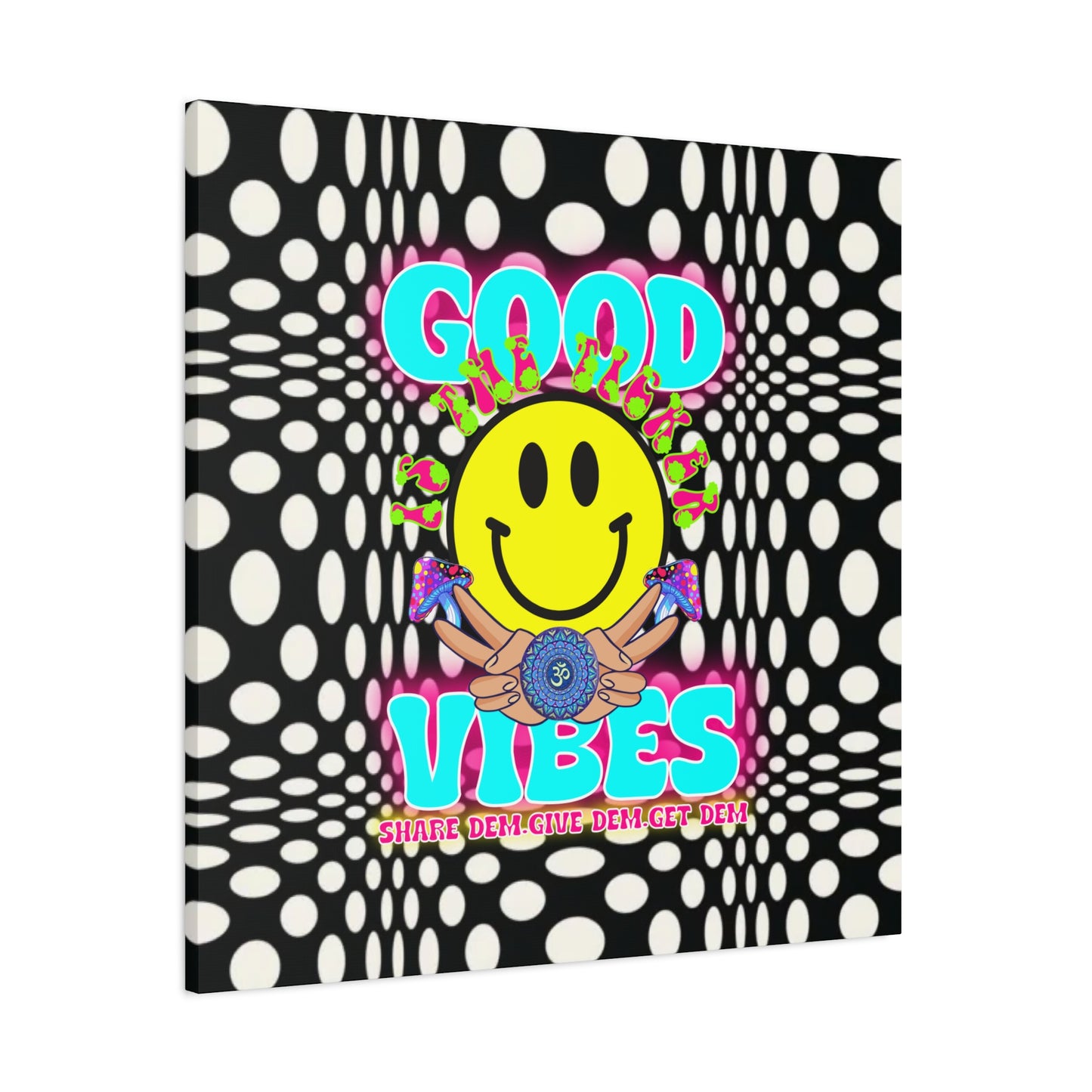 Psychedelic Wall Art with Good Vibes – Trippy Canvas Print Featuring "Good Vibes" & Smiley Faces | Optical Illusion Design | Available in Multiple Sizes