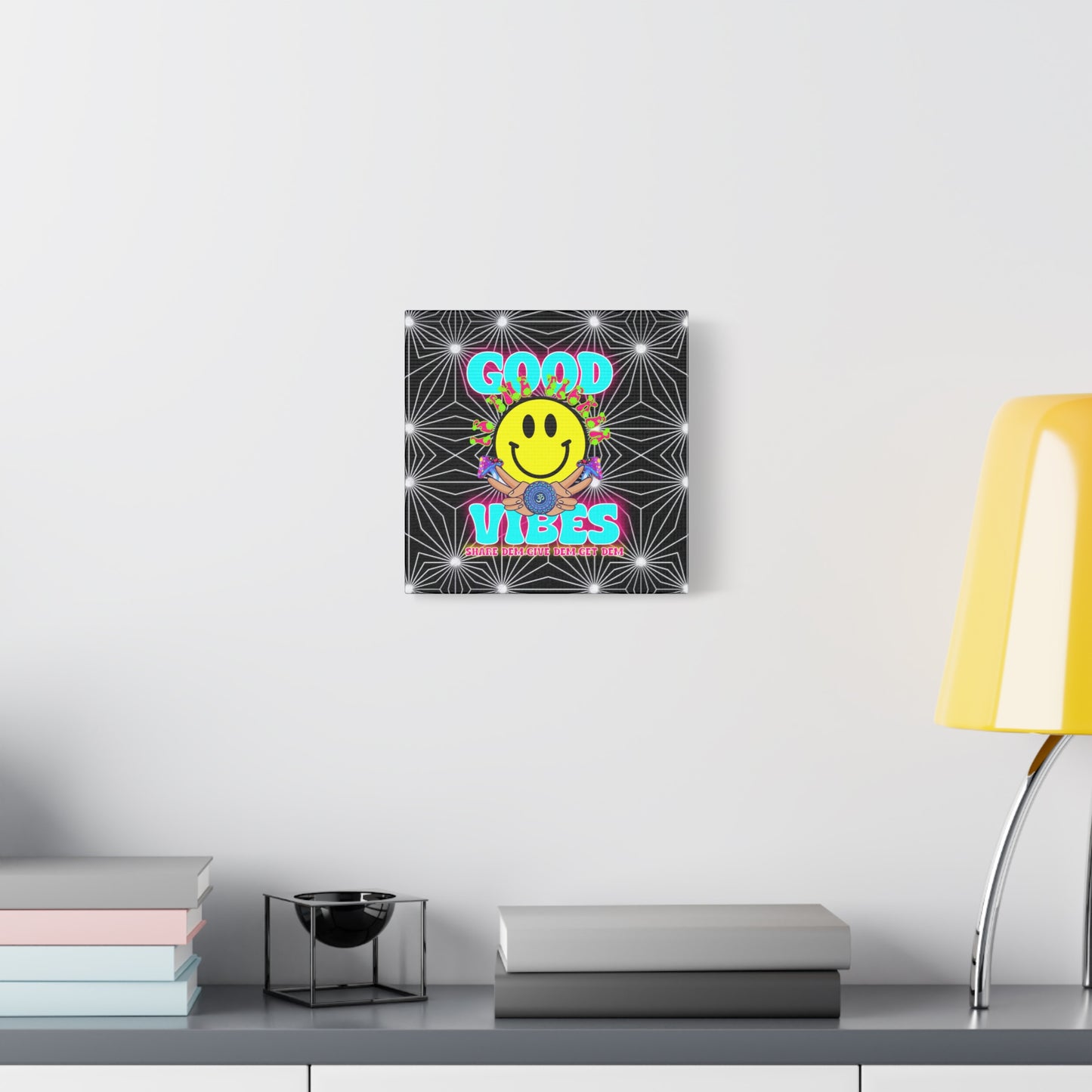 Positive Energy Canvas Print – Trippy Psychedelic Art with "Good Vibes" & Smiley Faces | Optical Illusion Wall Art | Available in Multiple Sizes