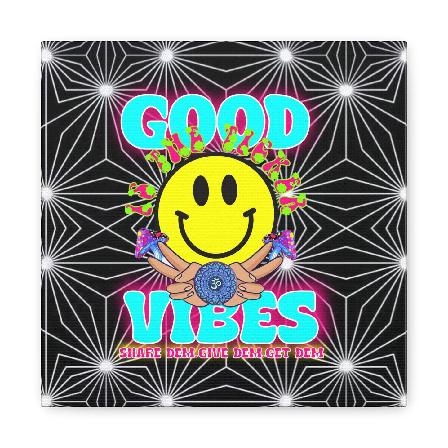 Positive Energy Canvas Print – Trippy Psychedelic Art with "Good Vibes" & Smiley Faces | Optical Illusion Wall Art | Available in Multiple Sizes