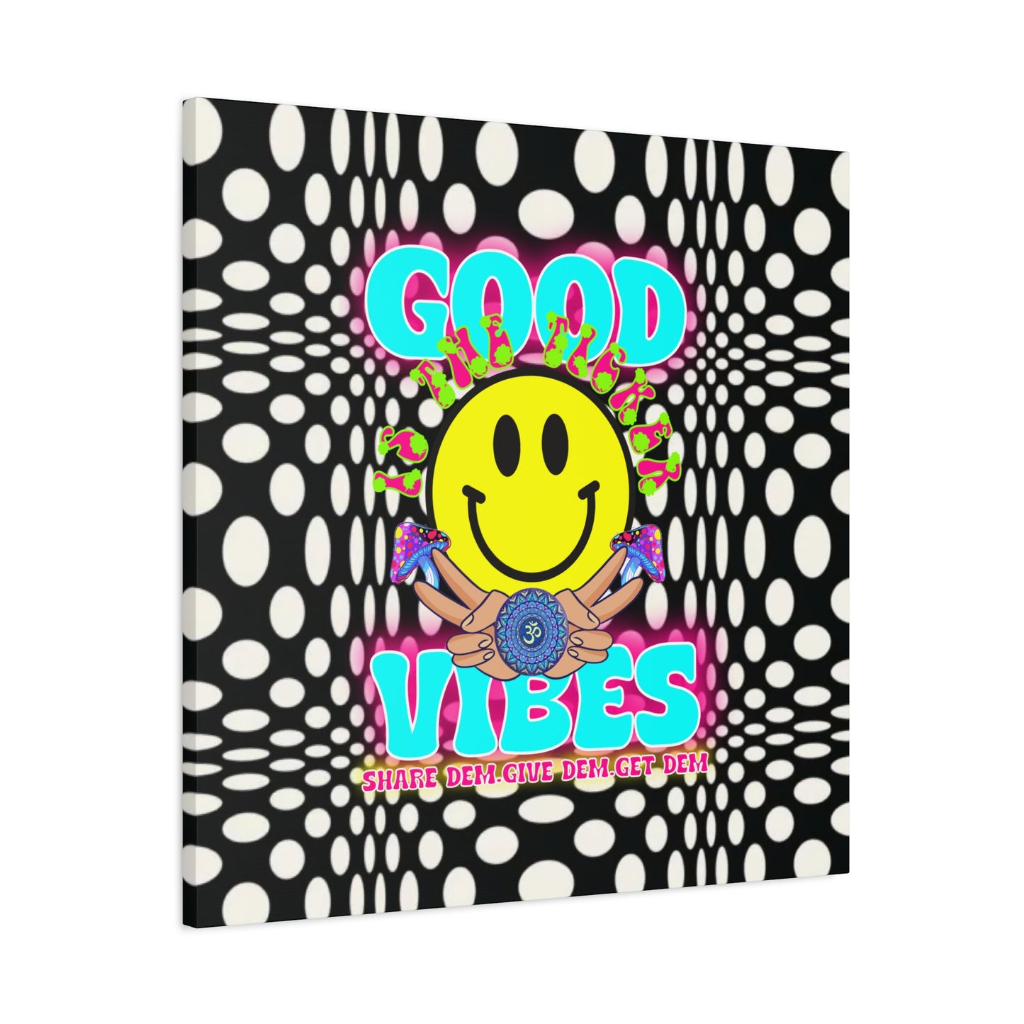 Psychedelic Wall Art with Good Vibes – Trippy Canvas Print Featuring "Good Vibes" & Smiley Faces | Optical Illusion Design | Available in Multiple Sizes