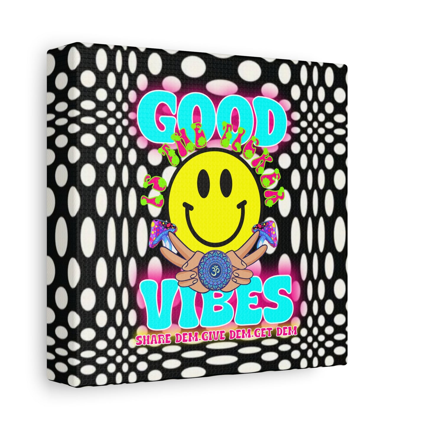 Psychedelic Wall Art with Good Vibes – Trippy Canvas Print Featuring "Good Vibes" & Smiley Faces | Optical Illusion Design | Available in Multiple Sizes