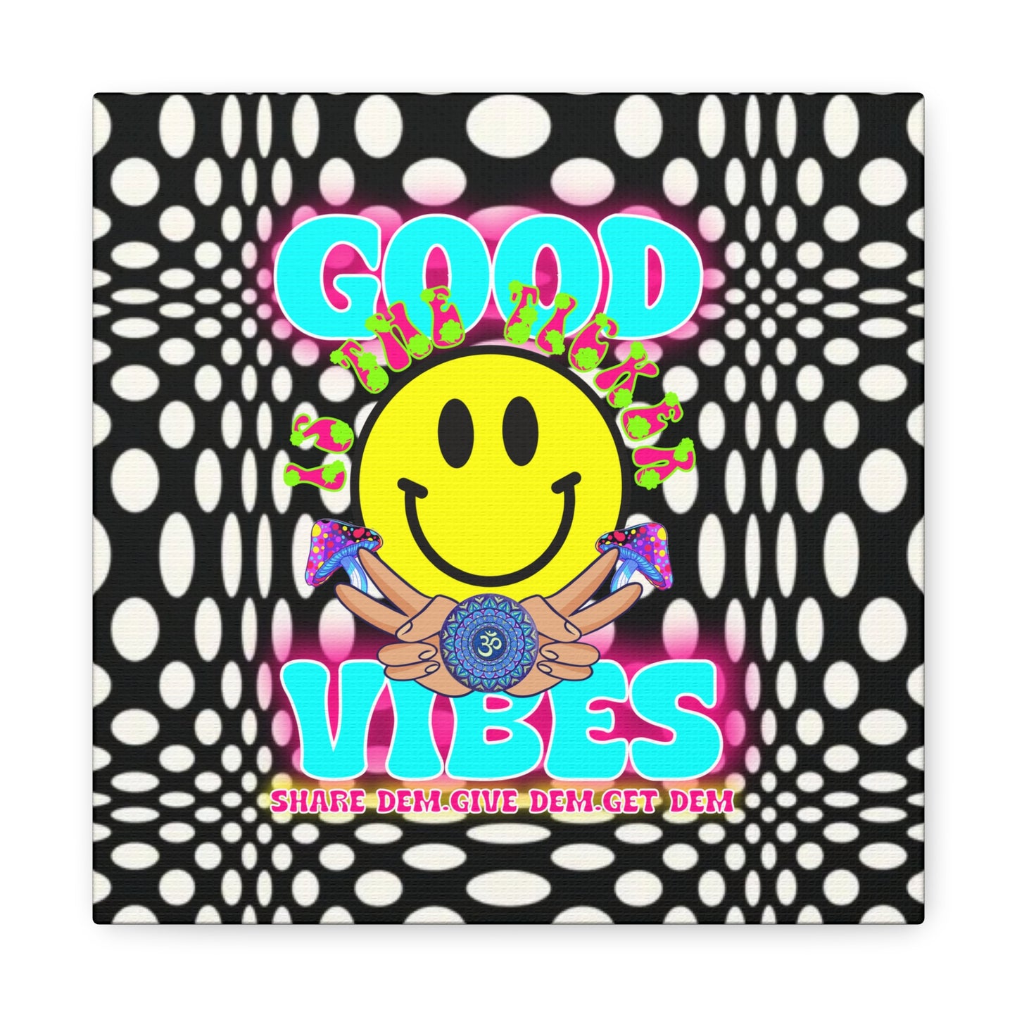 Psychedelic Wall Art with Good Vibes – Trippy Canvas Print Featuring "Good Vibes" & Smiley Faces | Optical Illusion Design | Available in Multiple Sizes