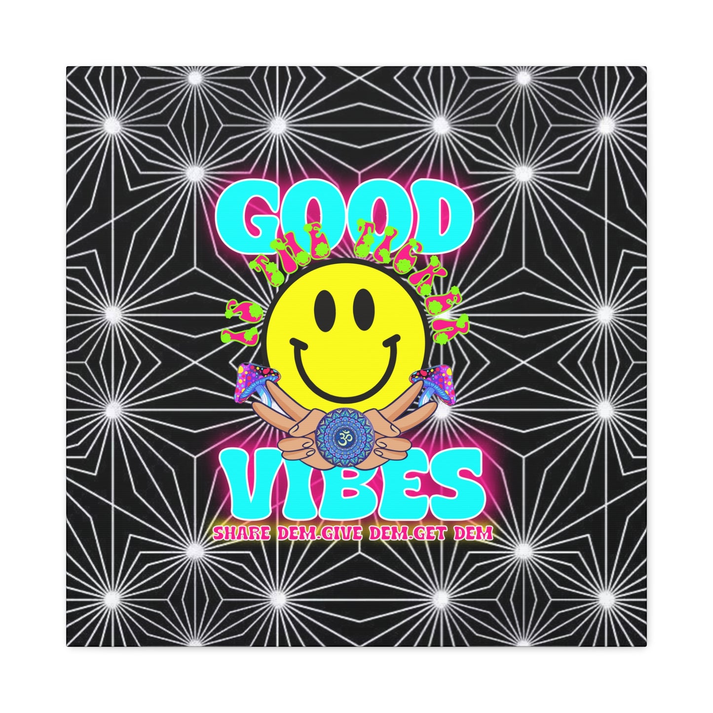 Positive Energy Canvas Print – Trippy Psychedelic Art with "Good Vibes" & Smiley Faces | Optical Illusion Wall Art | Available in Multiple Sizes