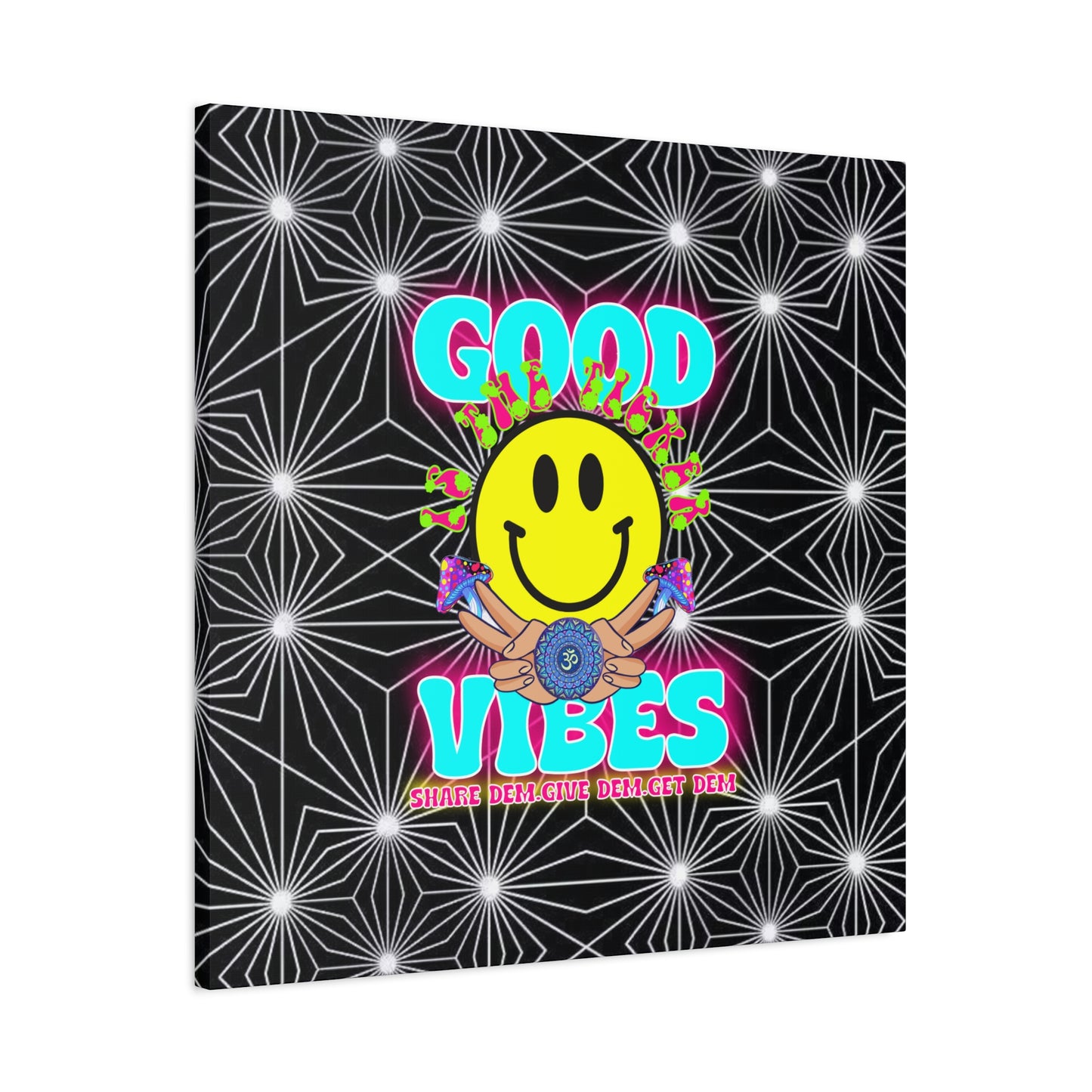 Positive Energy Canvas Print – Trippy Psychedelic Art with "Good Vibes" & Smiley Faces | Optical Illusion Wall Art | Available in Multiple Sizes