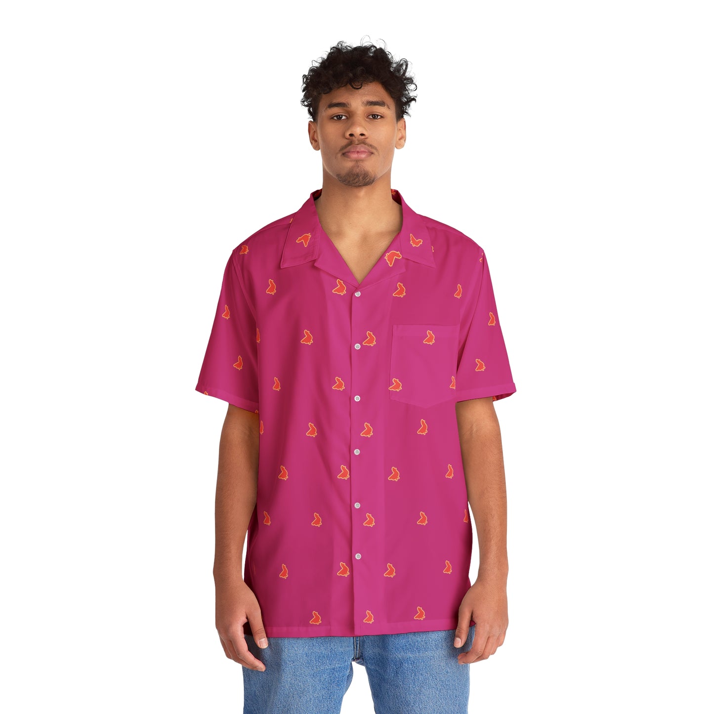 Polka Coq Hawaiian shirt hot pink