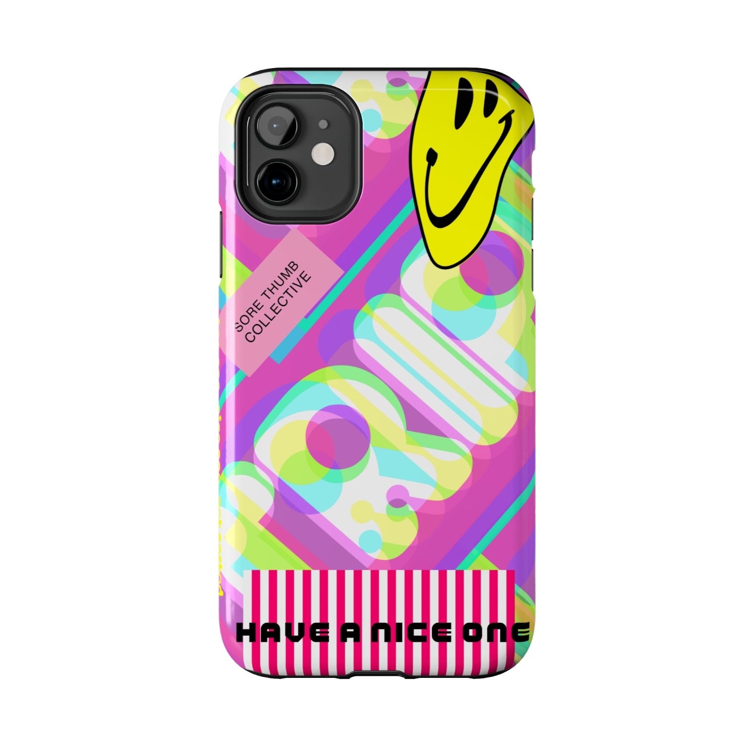 trippy iPhone case, neon colours, inspired by acid house fashion, rave wear