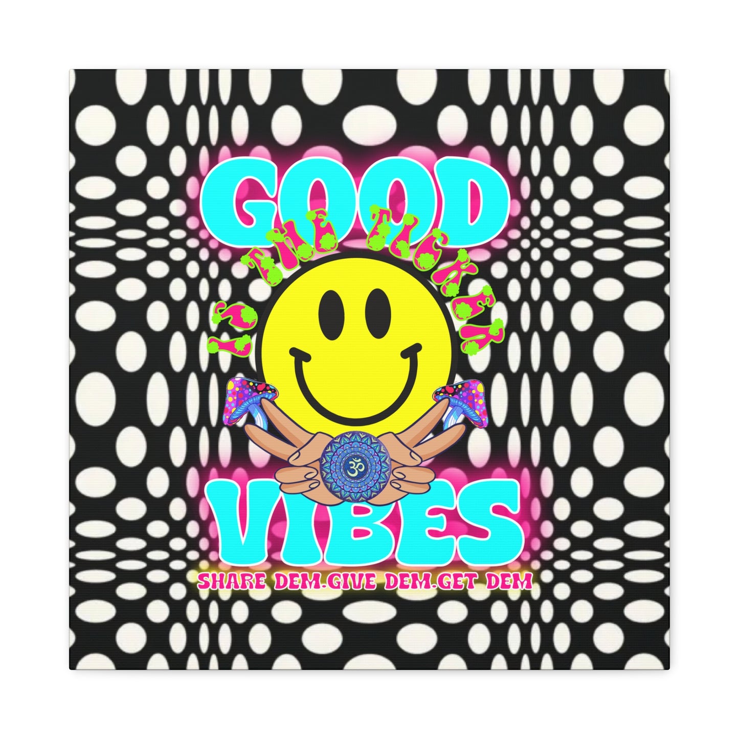 Psychedelic Wall Art with Good Vibes – Trippy Canvas Print Featuring "Good Vibes" & Smiley Faces | Optical Illusion Design | Available in Multiple Sizes