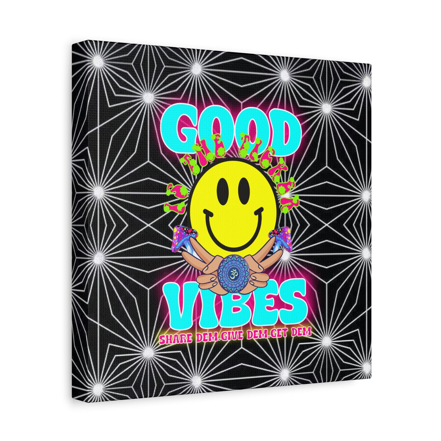 Positive Energy Canvas Print – Trippy Psychedelic Art with "Good Vibes" & Smiley Faces | Optical Illusion Wall Art | Available in Multiple Sizes