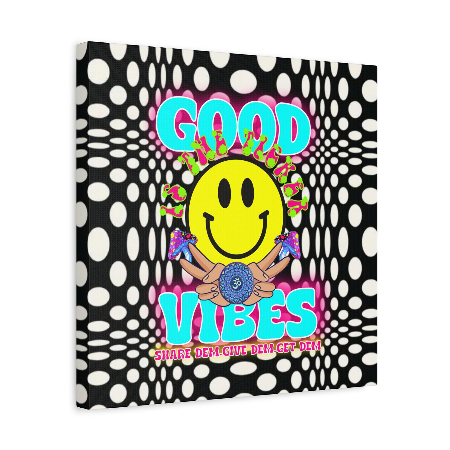 Psychedelic Wall Art with Good Vibes – Trippy Canvas Print Featuring "Good Vibes" & Smiley Faces | Optical Illusion Design | Available in Multiple Sizes