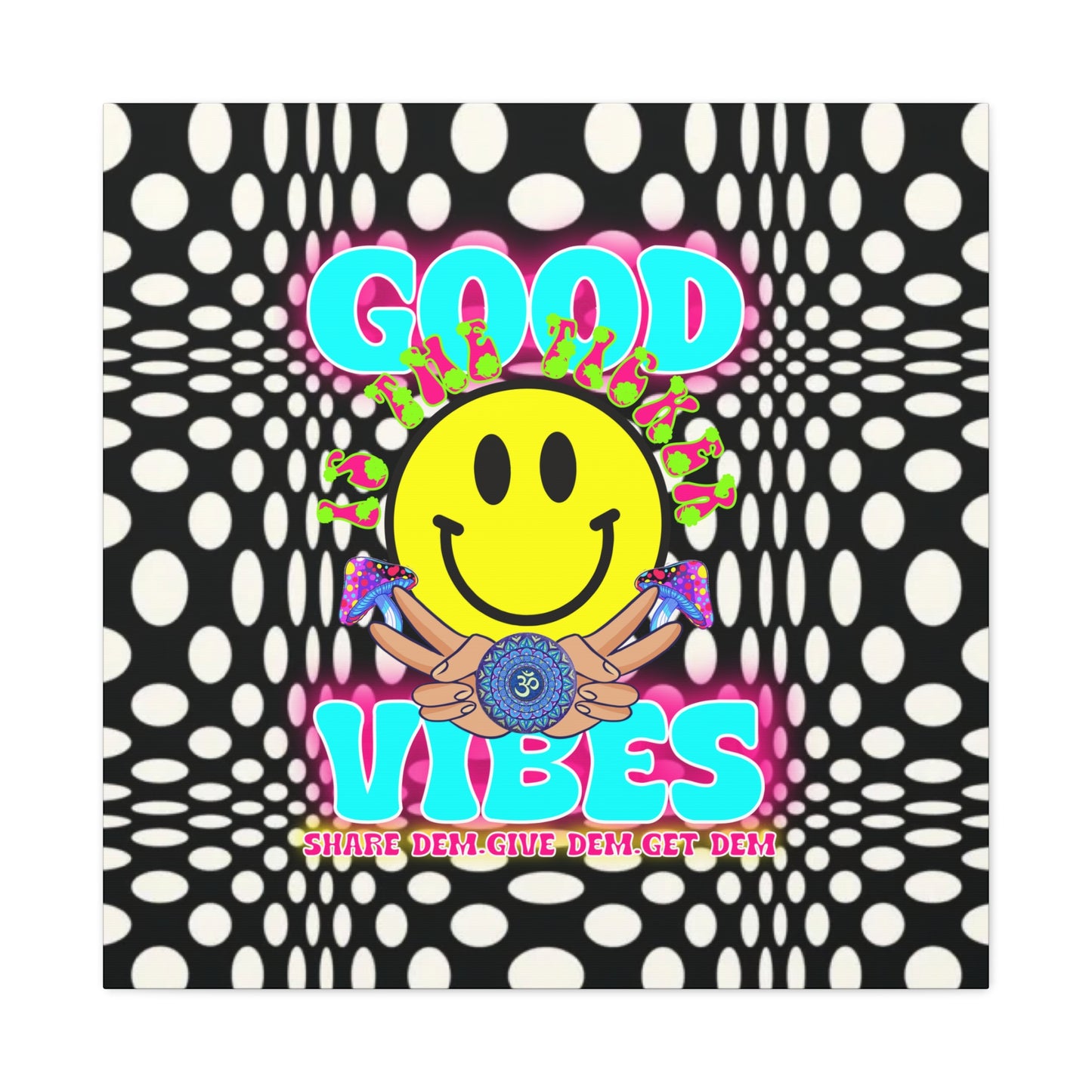 Psychedelic Wall Art with Good Vibes – Trippy Canvas Print Featuring "Good Vibes" & Smiley Faces | Optical Illusion Design | Available in Multiple Sizes