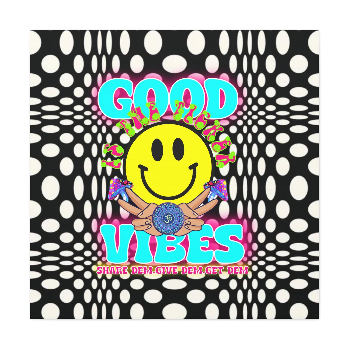 Psychedelic Wall Art with Good Vibes – Trippy Canvas Print Featuring "Good Vibes" & Smiley Faces | Optical Illusion Design | Available in Multiple Sizes